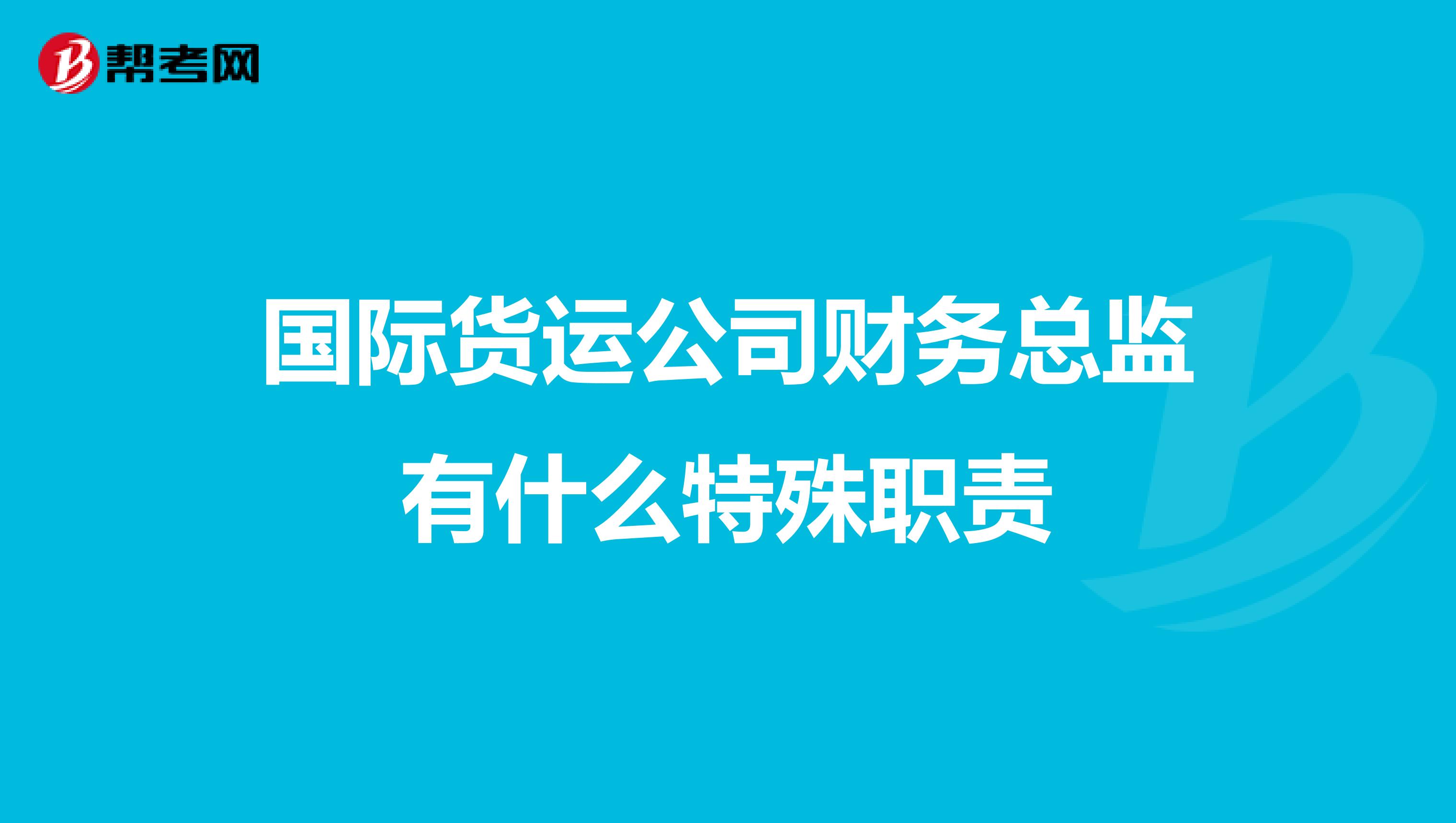 国际货运公司财务总监有什么特殊职责