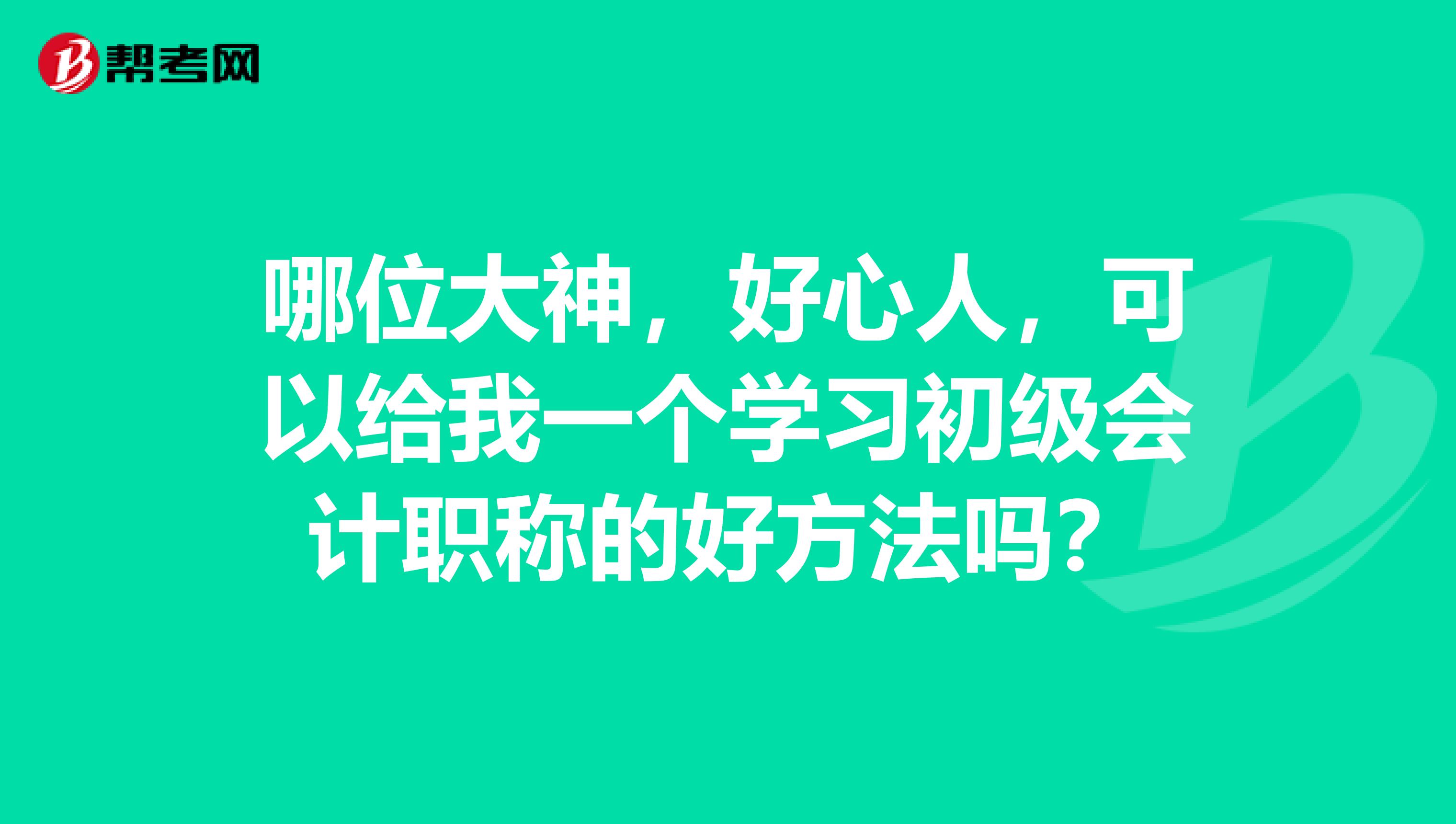 哪位大神，好心人，可以給我一個(gè)學(xué)習(xí)初級(jí)會(huì)計(jì)職稱的好方法嗎？