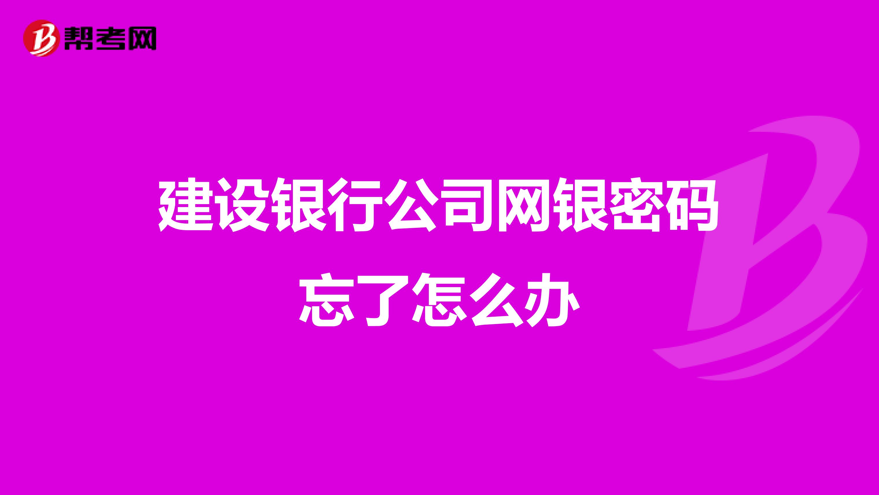 建设银行公司网银密码忘了怎么办