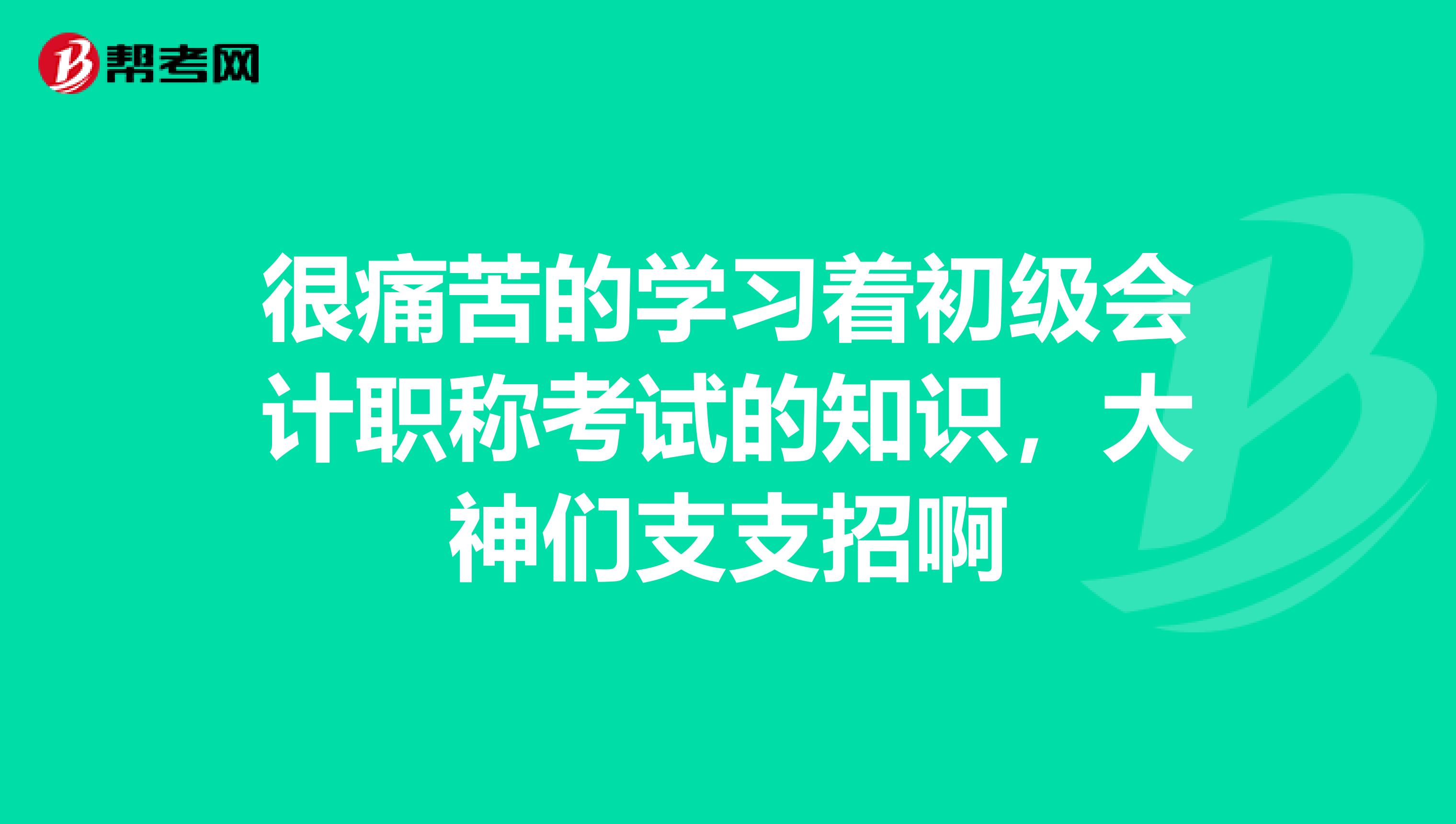 很痛苦的学习着初级会计职称考试的知识,大神们支支招啊