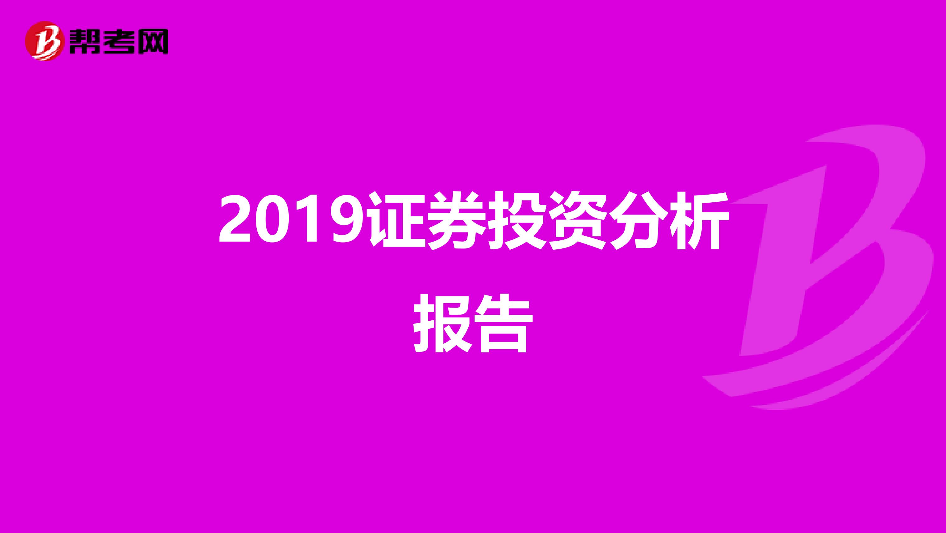 2019证券投资分析报告