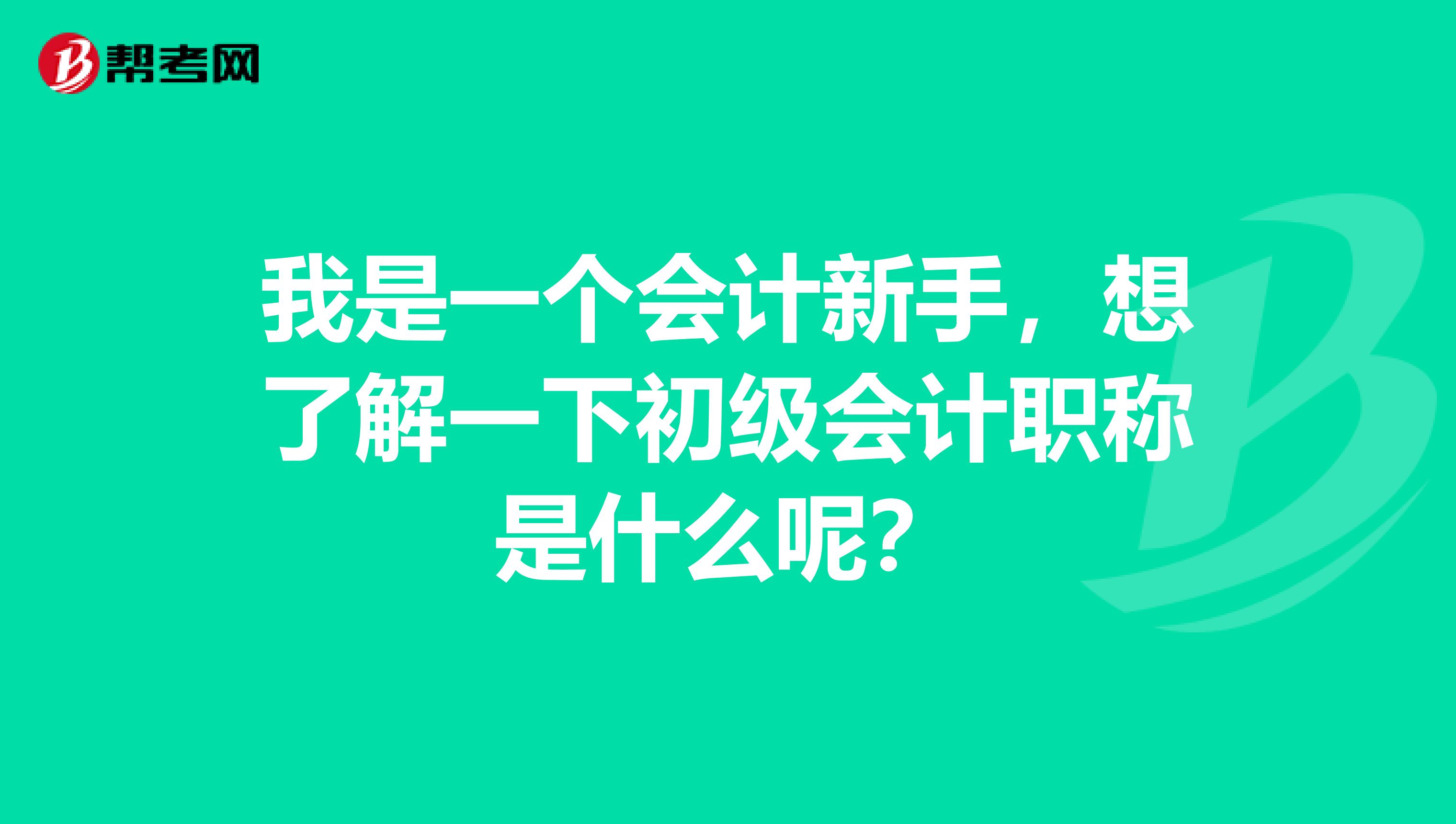 我是一个会计新手,想了解一下初级会计职称是什么呢?