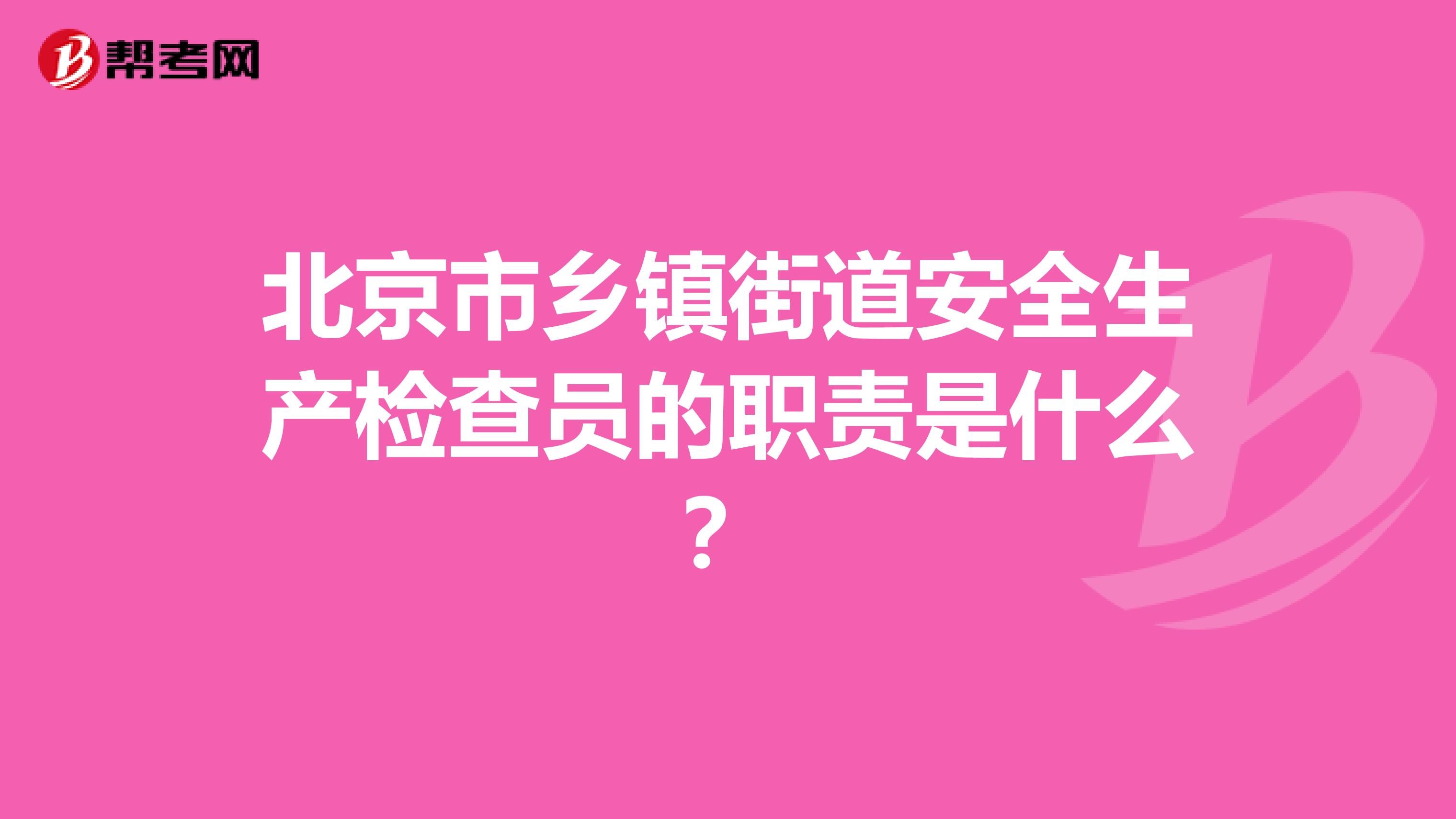 北京市乡镇街道安全生产检查员的职责是什么？