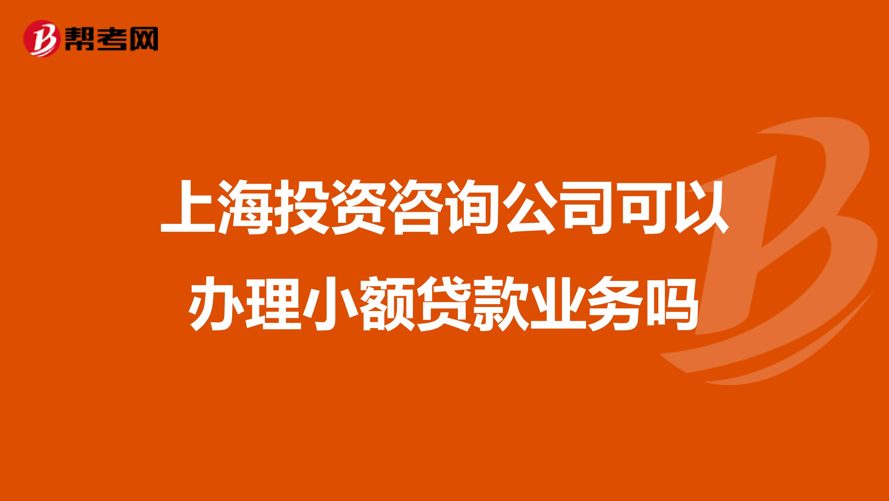 上海投资咨询公司可以办理小额贷款业务吗