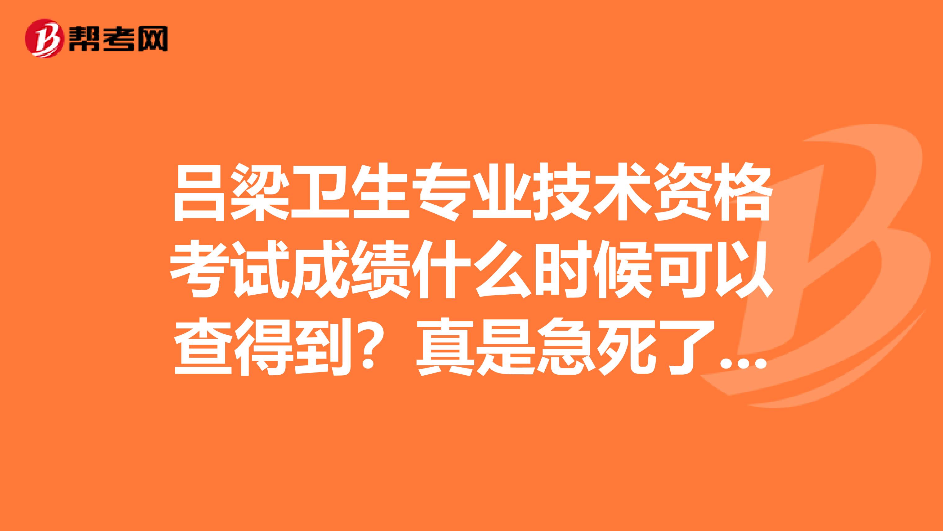 吕梁卫生专业技术资格考试成绩什么时候可以查得到?真是急死了,能不能快点出成绩呀?