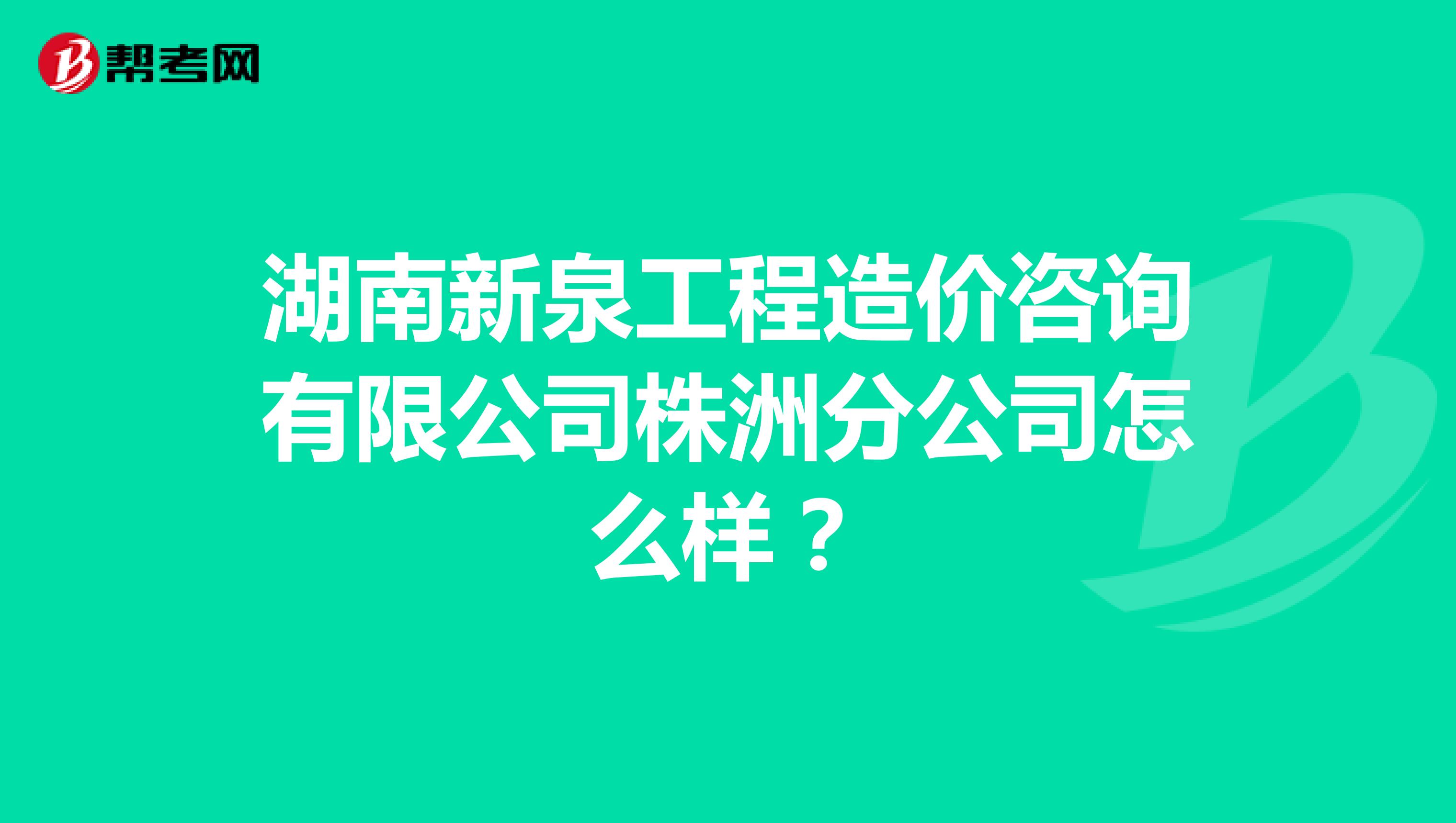 湖南新泉工程造价咨询有限公司株洲分公司怎么样？