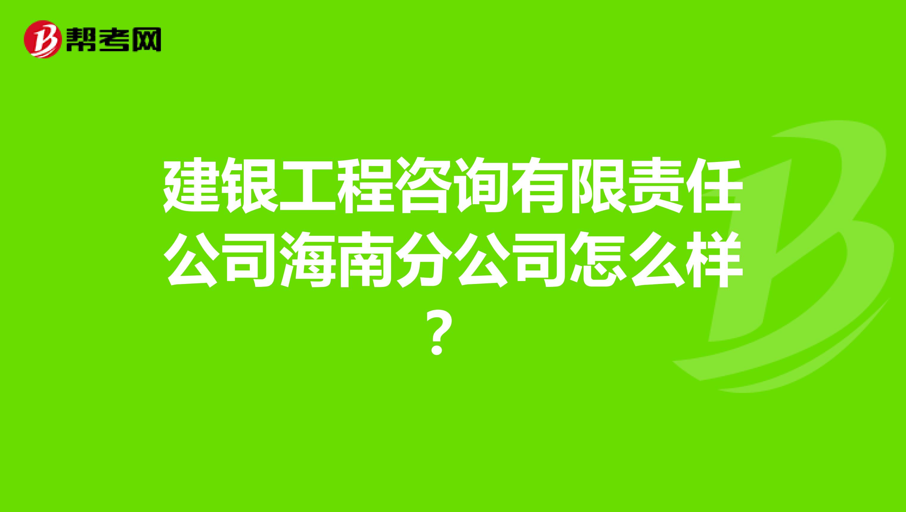 建银工程咨询有限责任公司海南分公司怎么样？