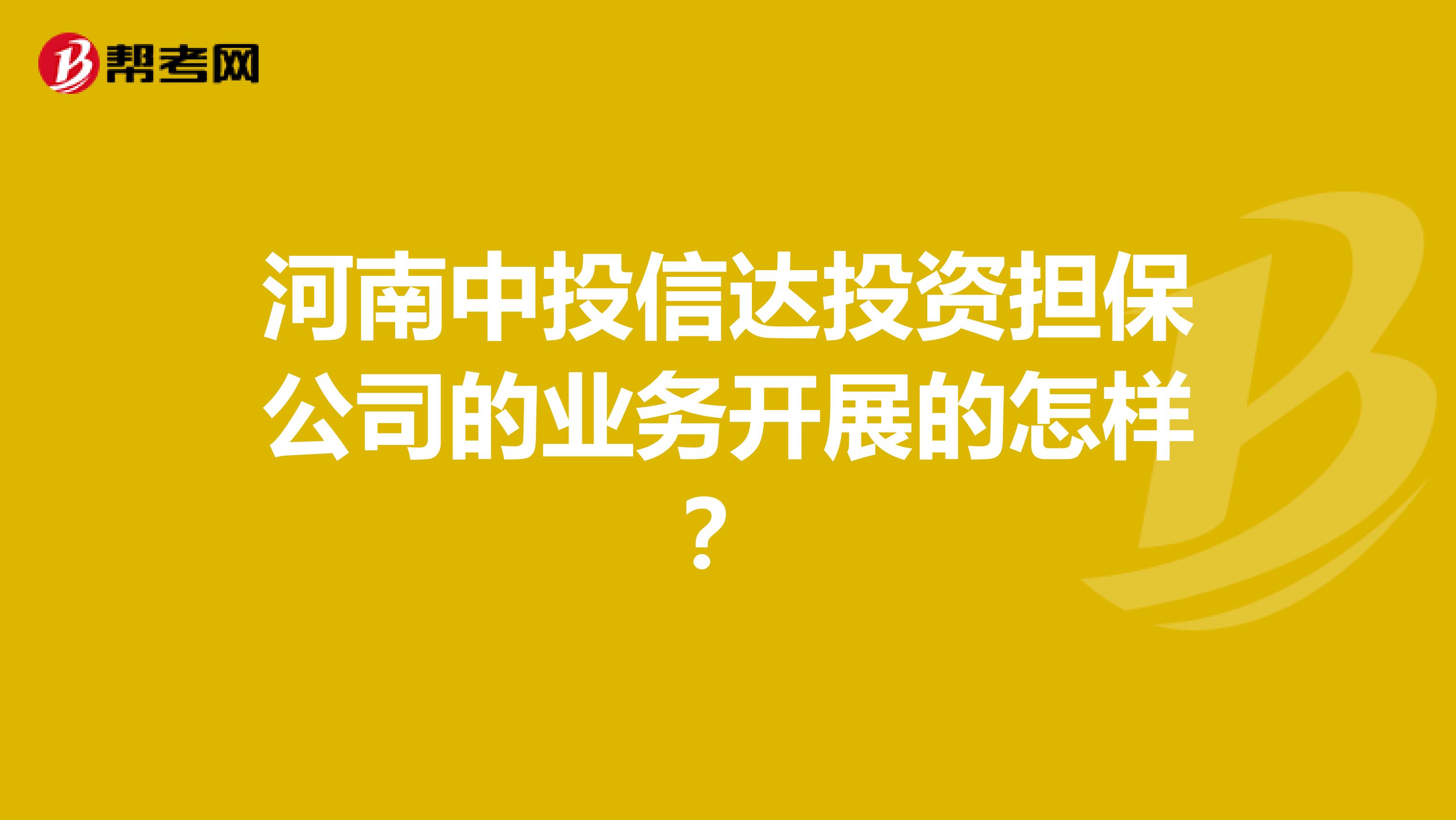 河南中投信达投资担保公司的业务开展的怎样?