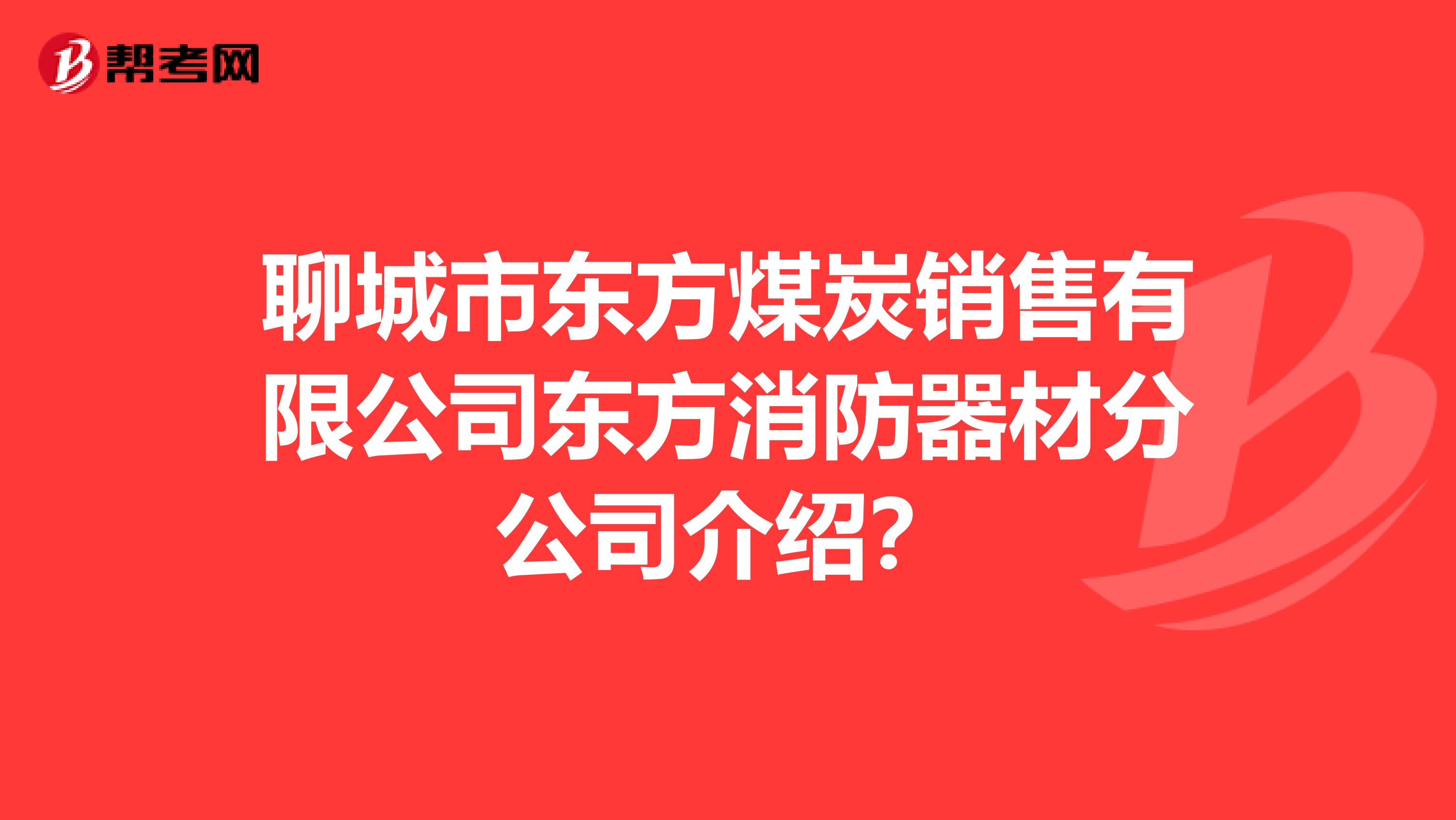 聊城市东方煤炭销售有限公司东方消防器材分公司介绍？
