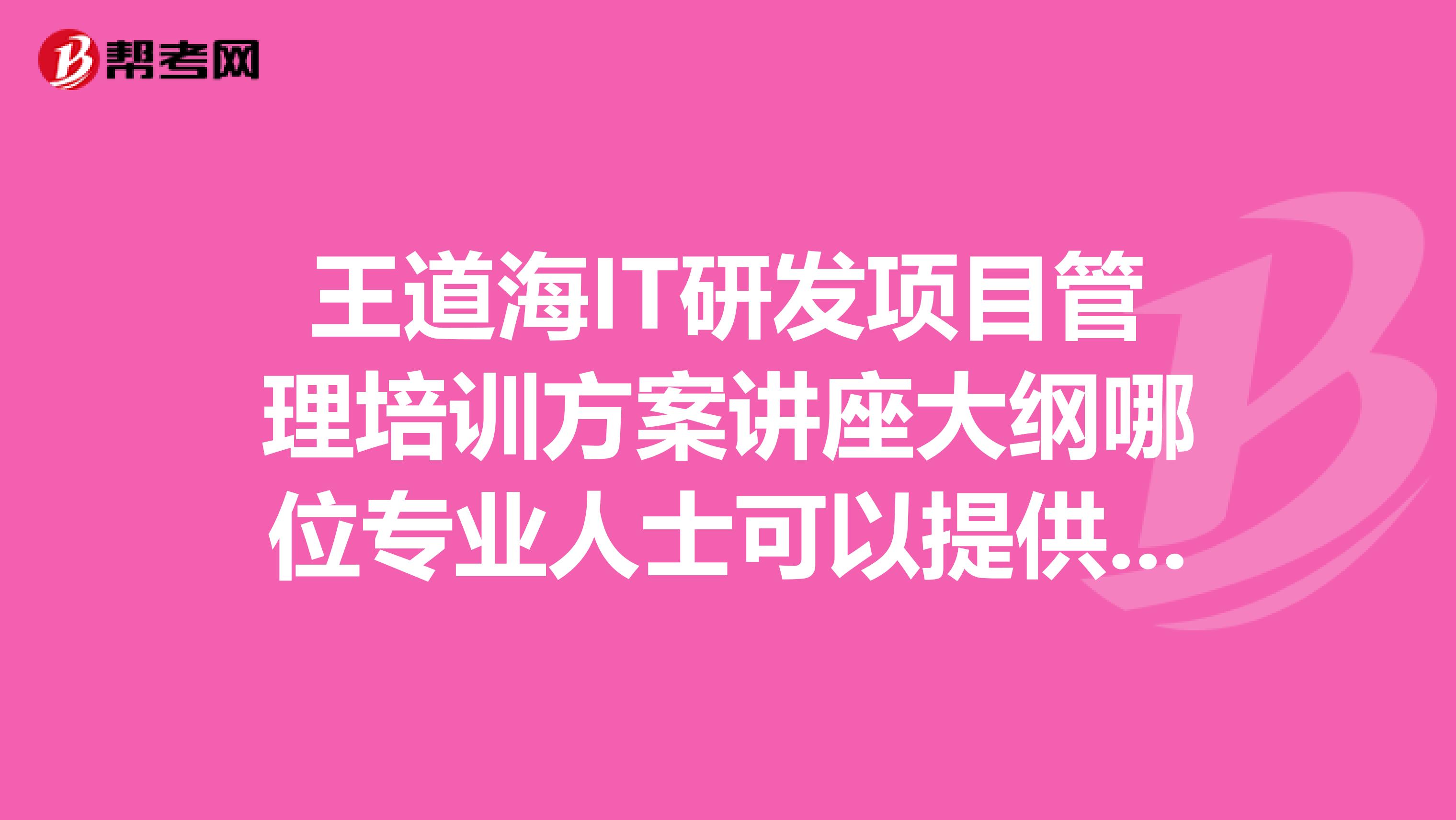 王道海IT研发项目管理培训方案讲座大纲哪位专业人士可以提供一下啊?