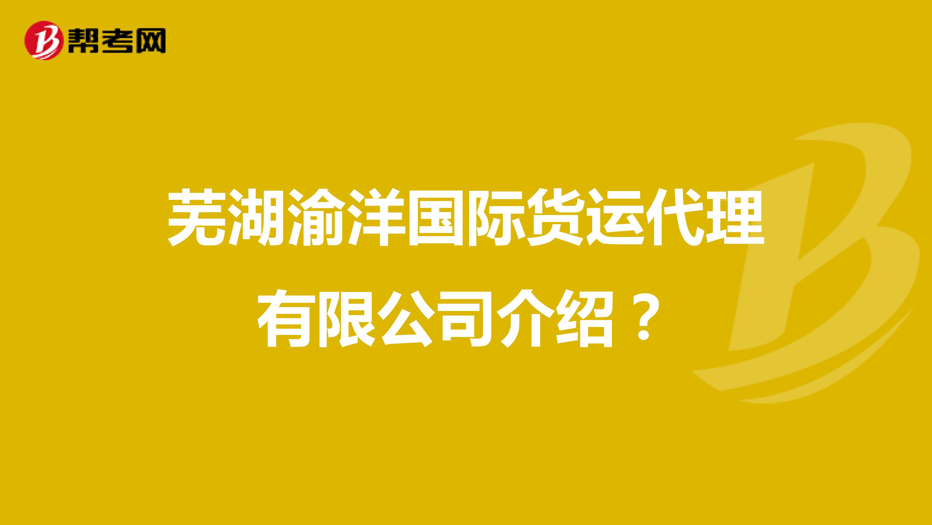 芜湖渝洋国际货运代理有限公司介绍？