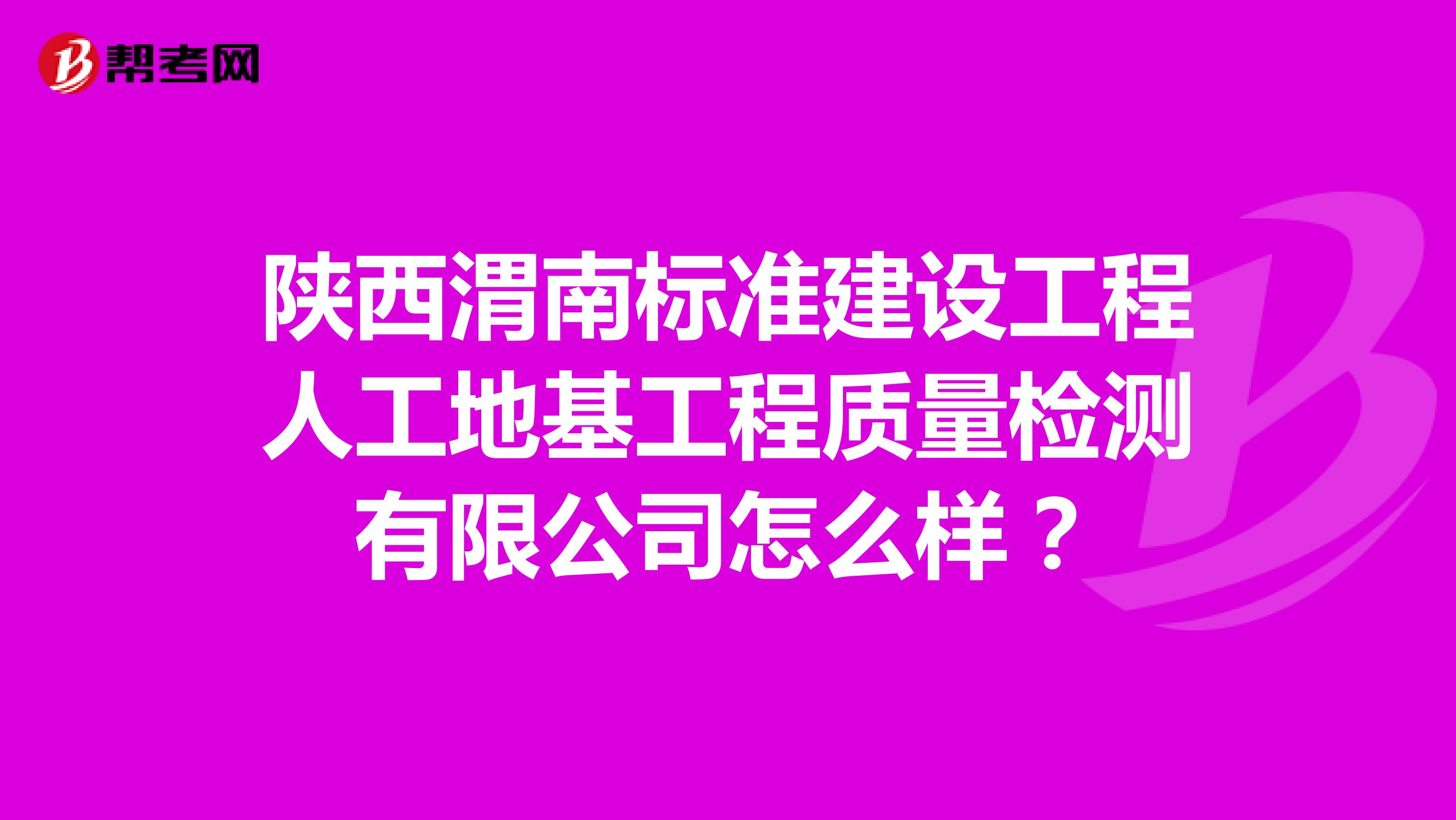 陕西渭南标准建设工程人工地基工程质量检测有限公司怎么样？
