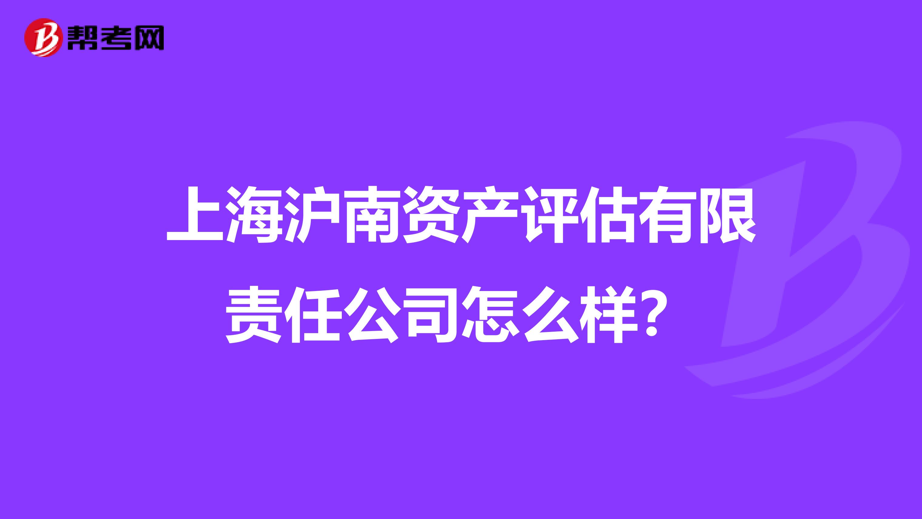 上海沪南资产评估有限责任公司怎么样？