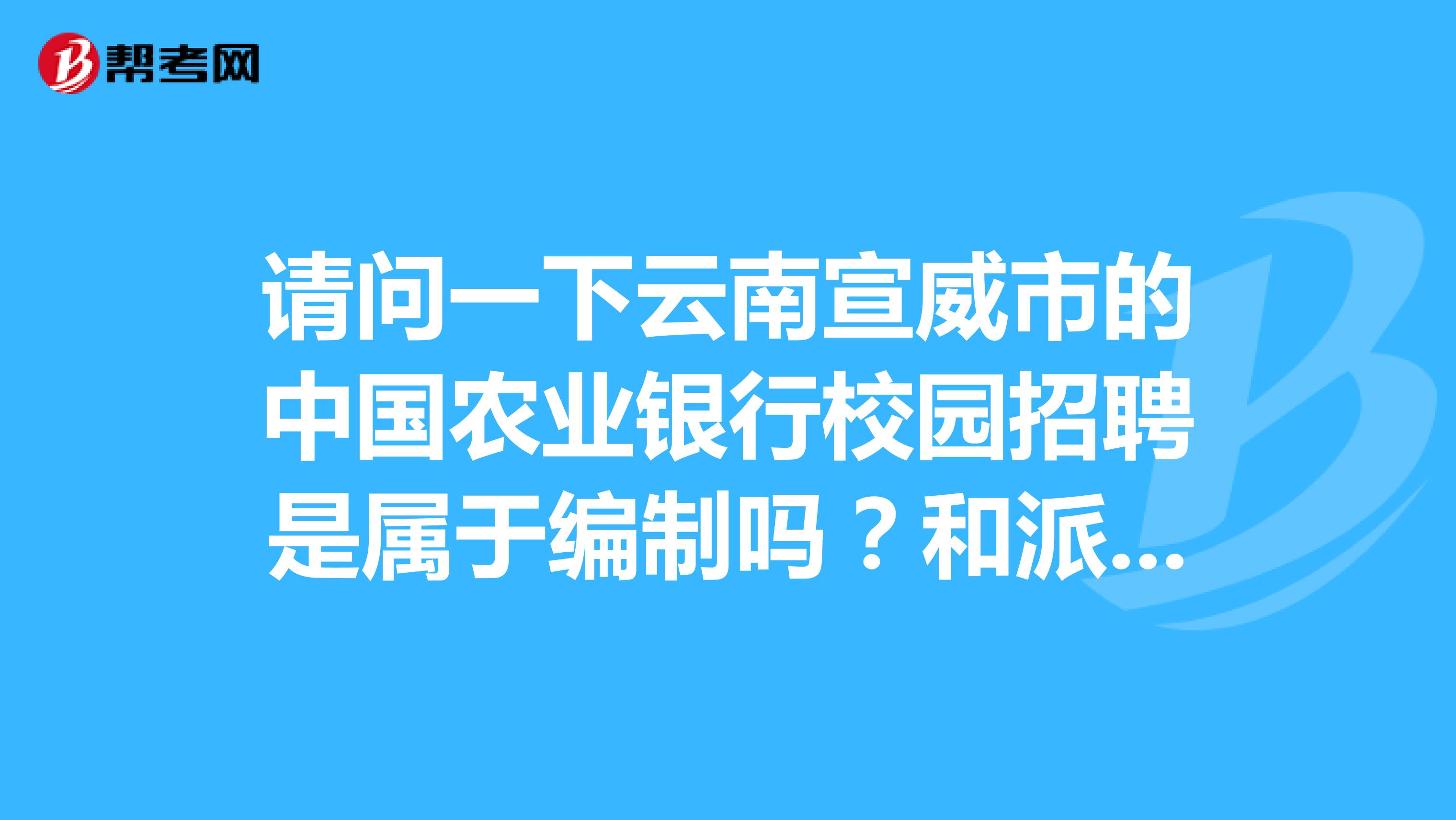 请问一下云南宣威市的中国农业银行校园招聘是属于编制吗?和派遣有什么不同?