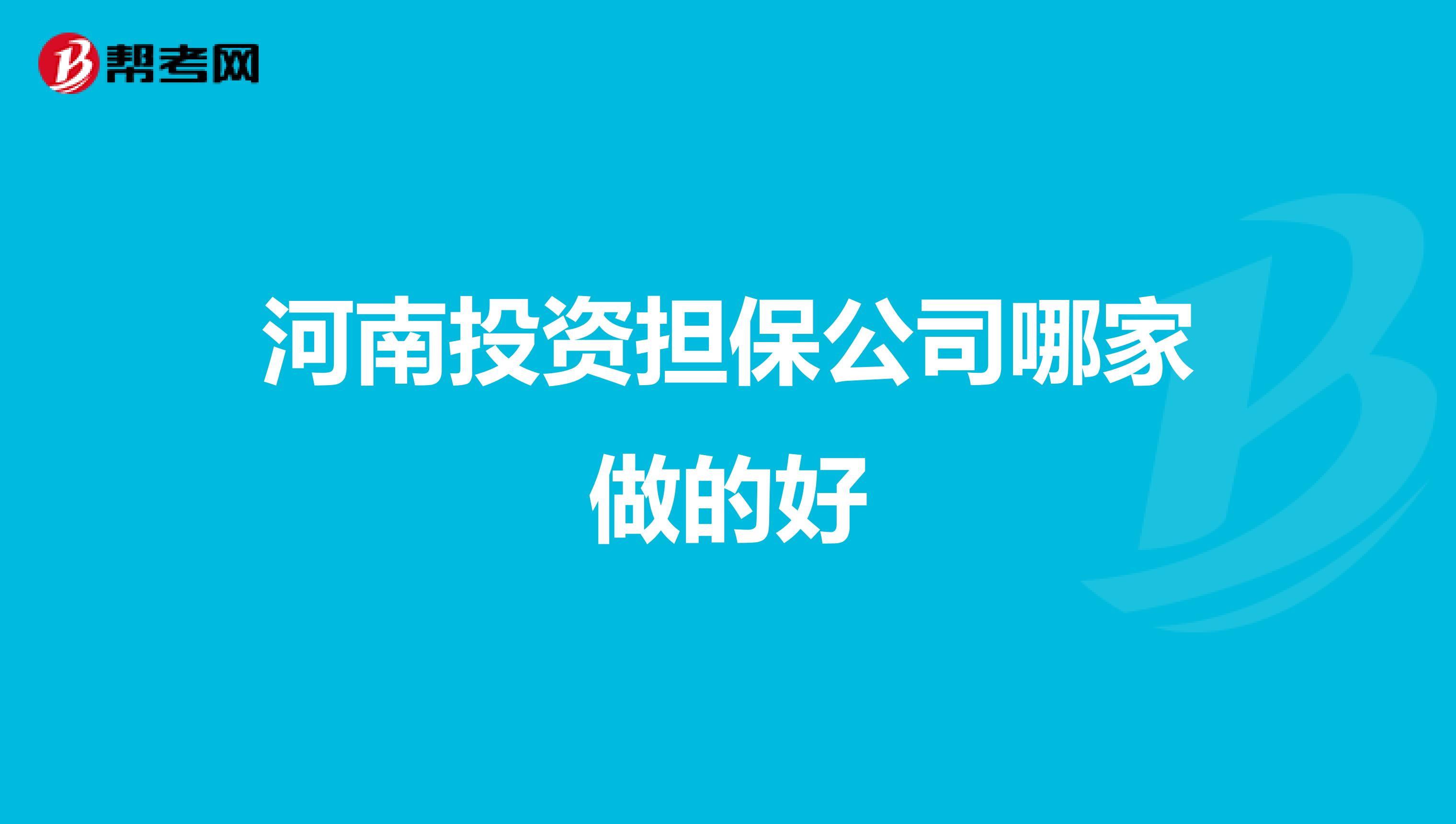 河南投资担保公司哪家做的好