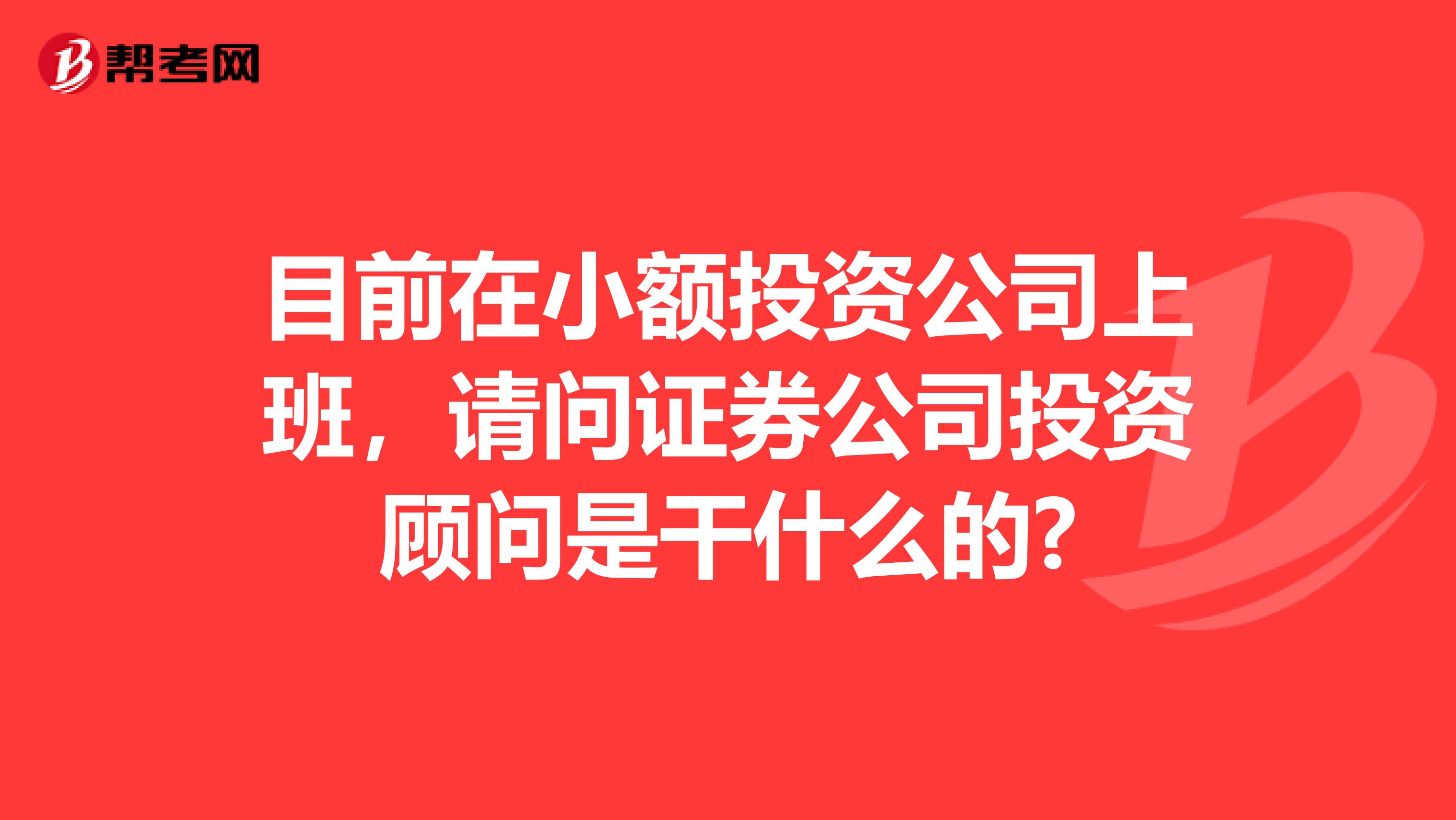 目前在小额投资公司上班,请问证券公司投资顾问是干什么的?