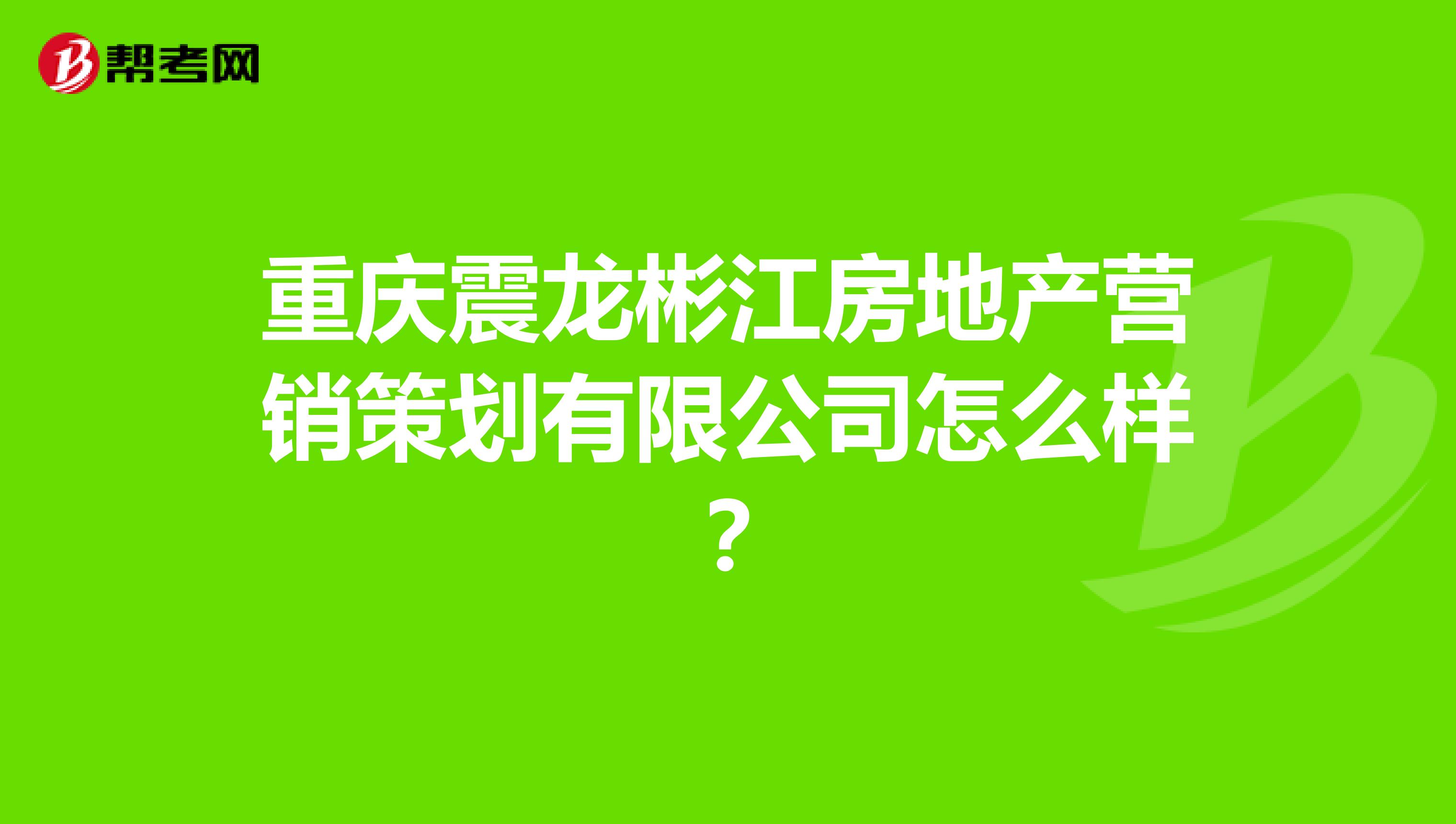 重庆震龙彬江房地产营销策划有限公司怎么样？
