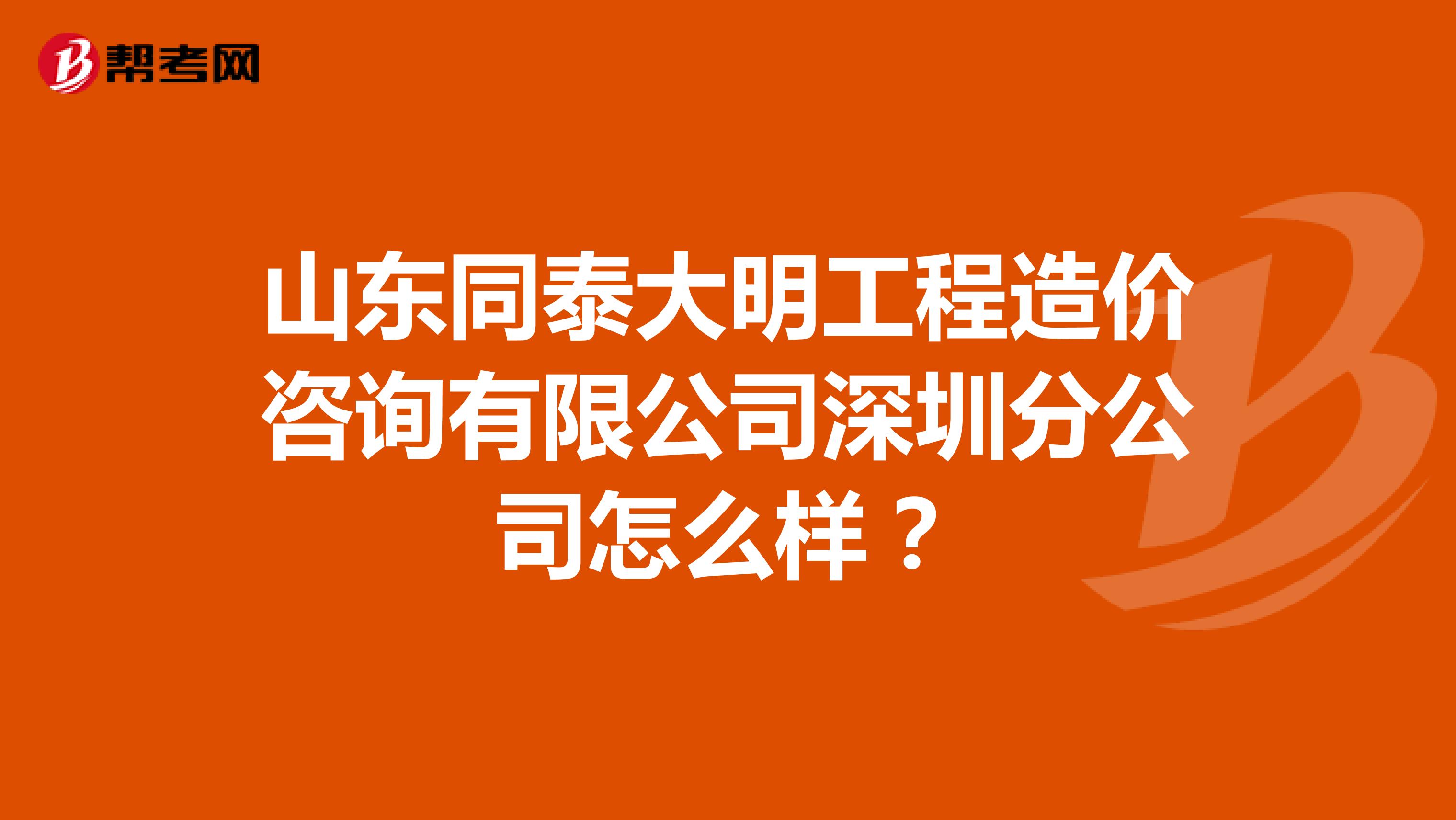 山东同泰大明工程造价咨询有限公司深圳分公司怎么样?