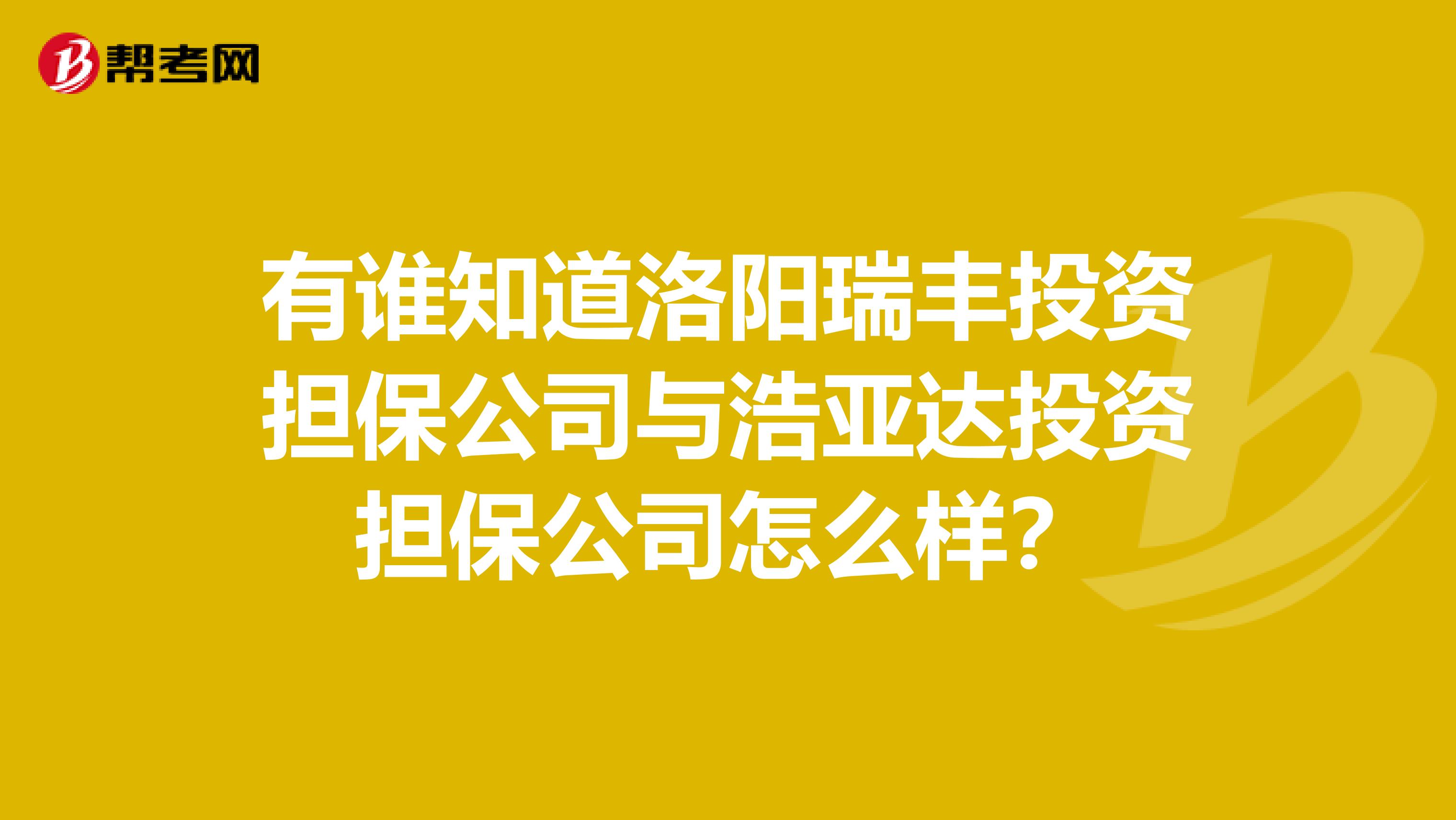 有谁知道洛阳瑞丰投资担保公司与浩亚达投资担保公司怎么样？