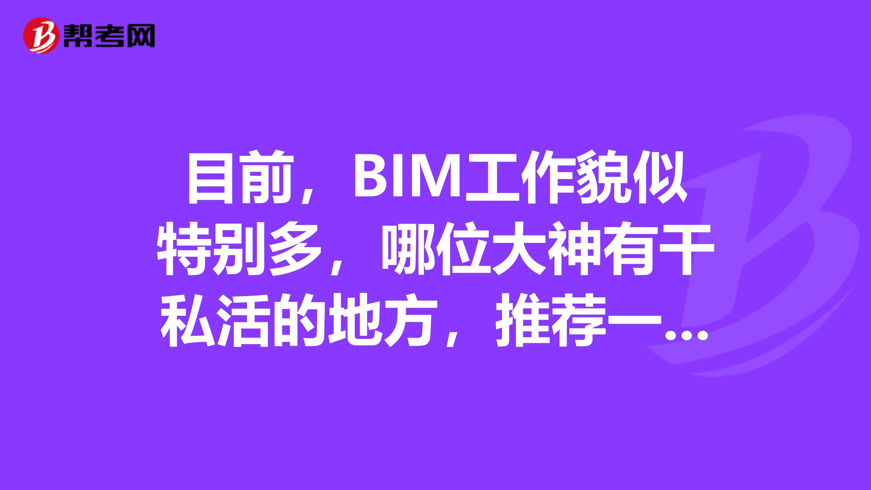 目前，BIM工作貌似特别多，哪位大神有干私活的地方，推荐一下，一起干更好