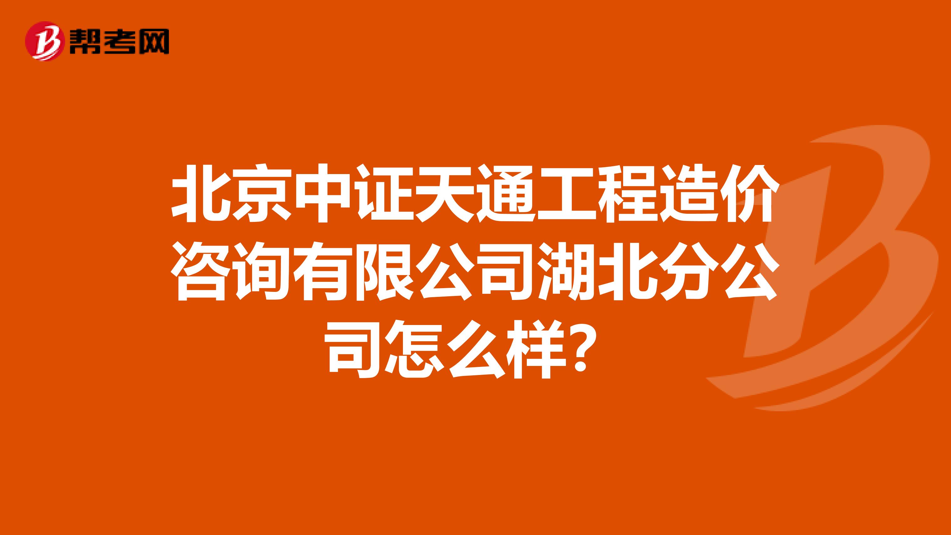 北京中证天通工程造价咨询有限公司湖北分公司怎么样?
