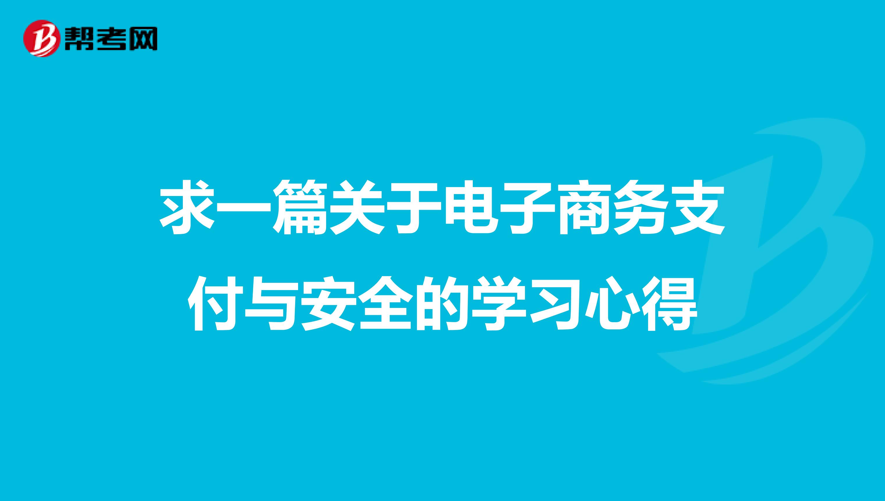 求一篇关于电子商务支付与安全的学习心得