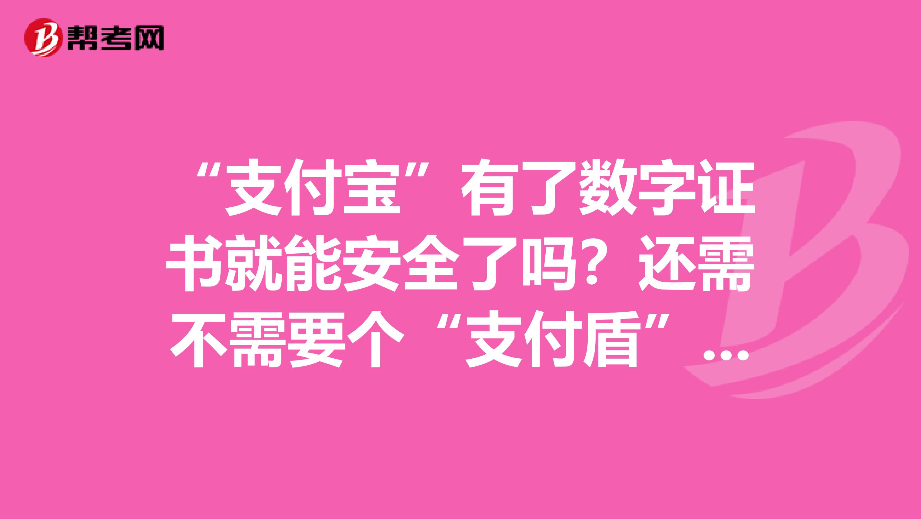 “支付宝”有了数字证书就能安全了吗?还需不需要个“支付盾”来确保安全?