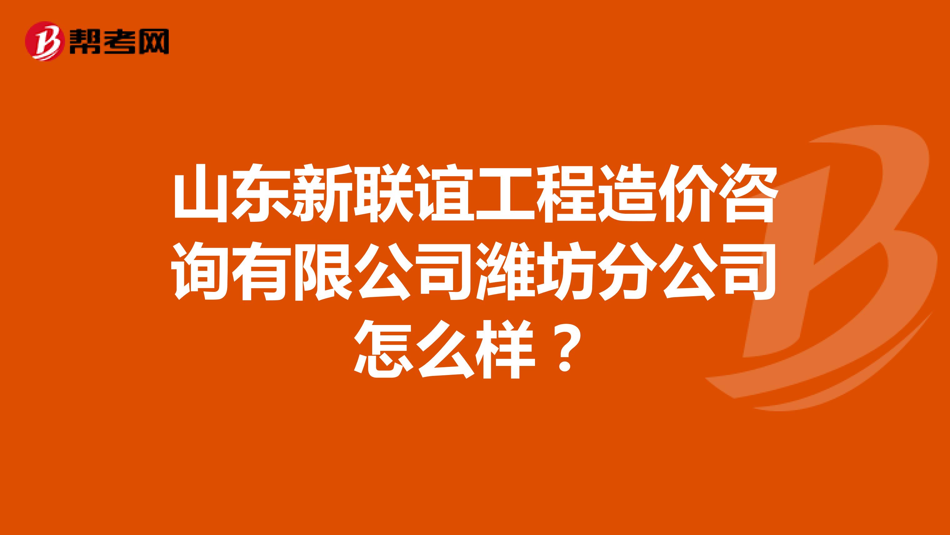 山东新联谊工程造价咨询有限公司潍坊分公司怎么样？