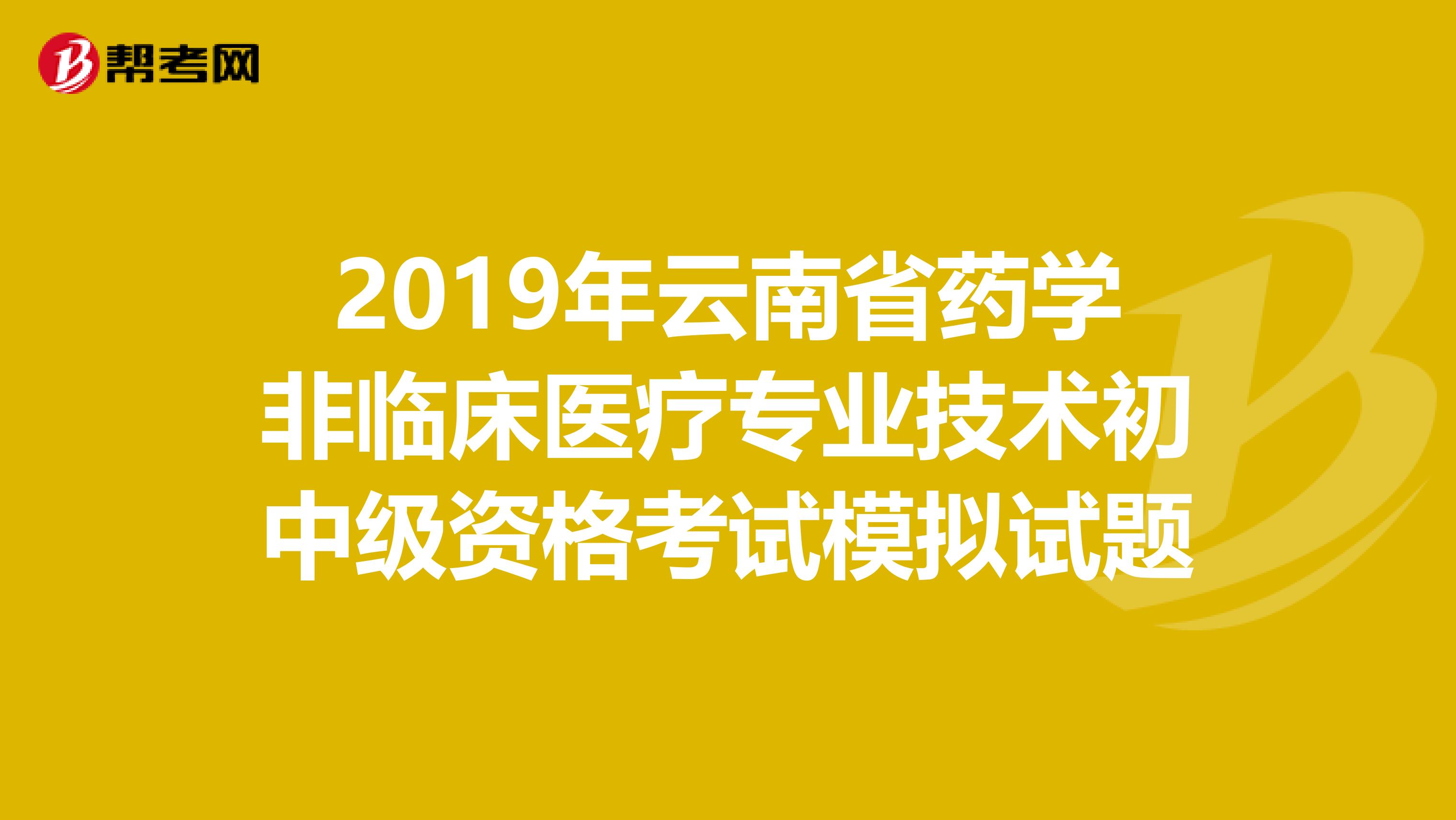2019年云南省药学非临床医疗专业技术初中级资格考试模拟试题