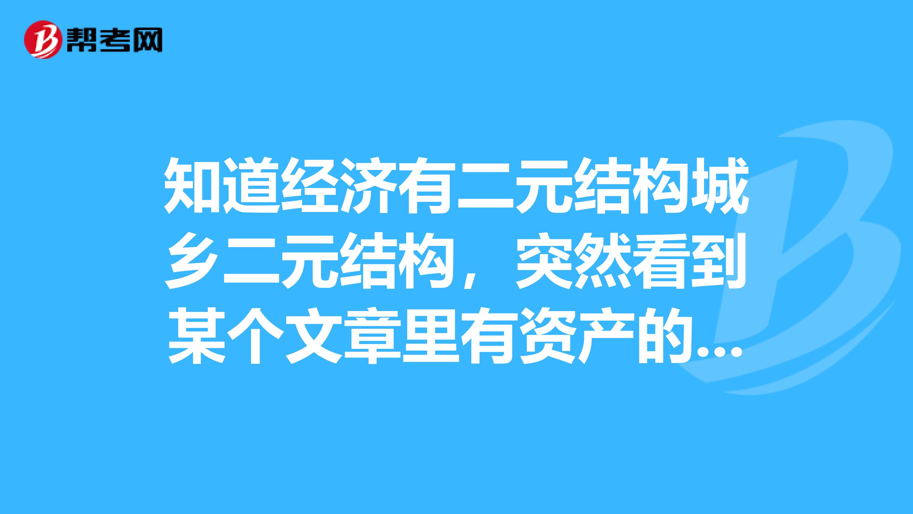 知道经济有二元结构城乡二元结构，突然看到某个文章里有资产的二元结构，那么资产的二元结构是什么？