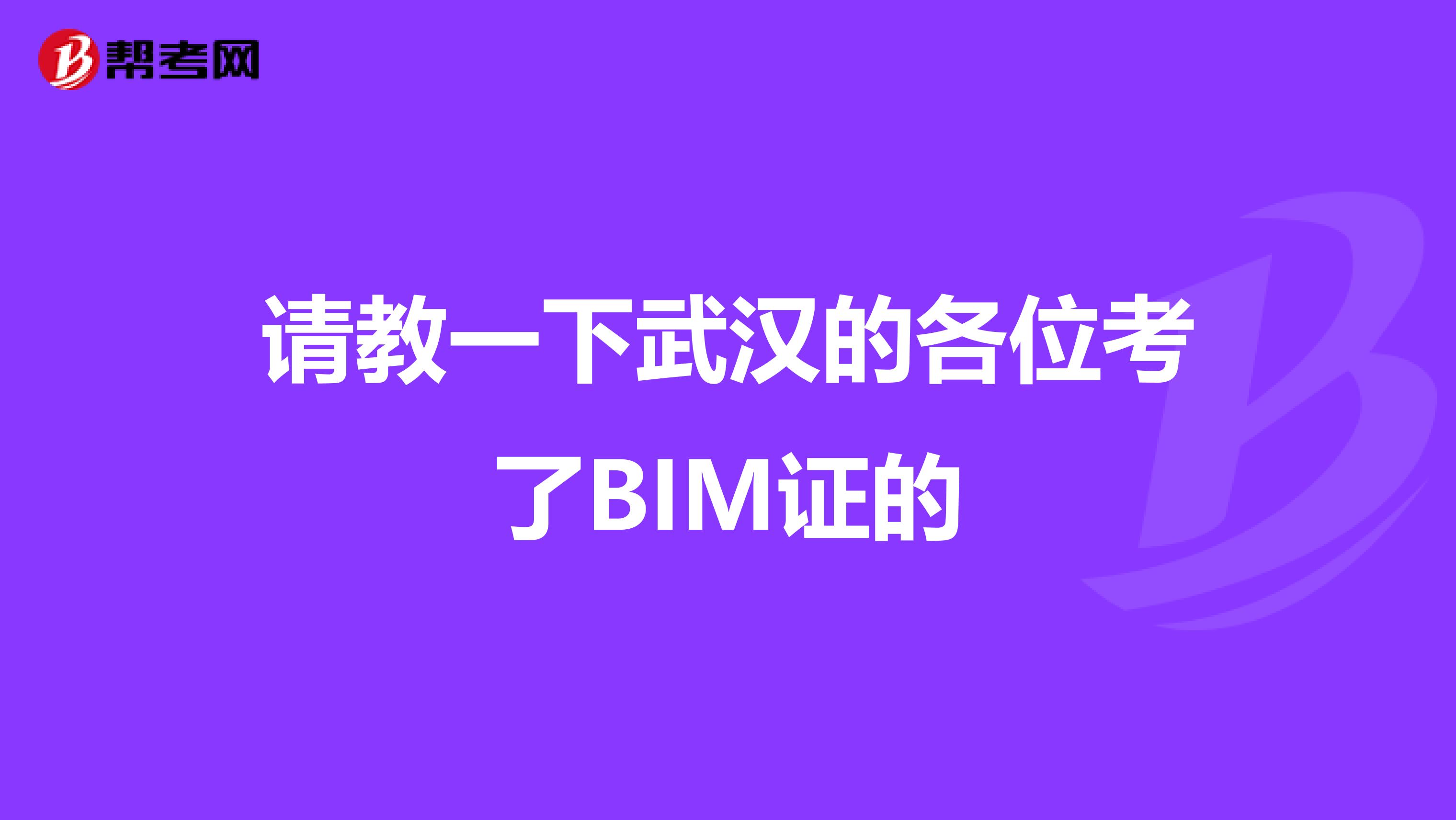 请教一下武汉的各位考了BIM证的