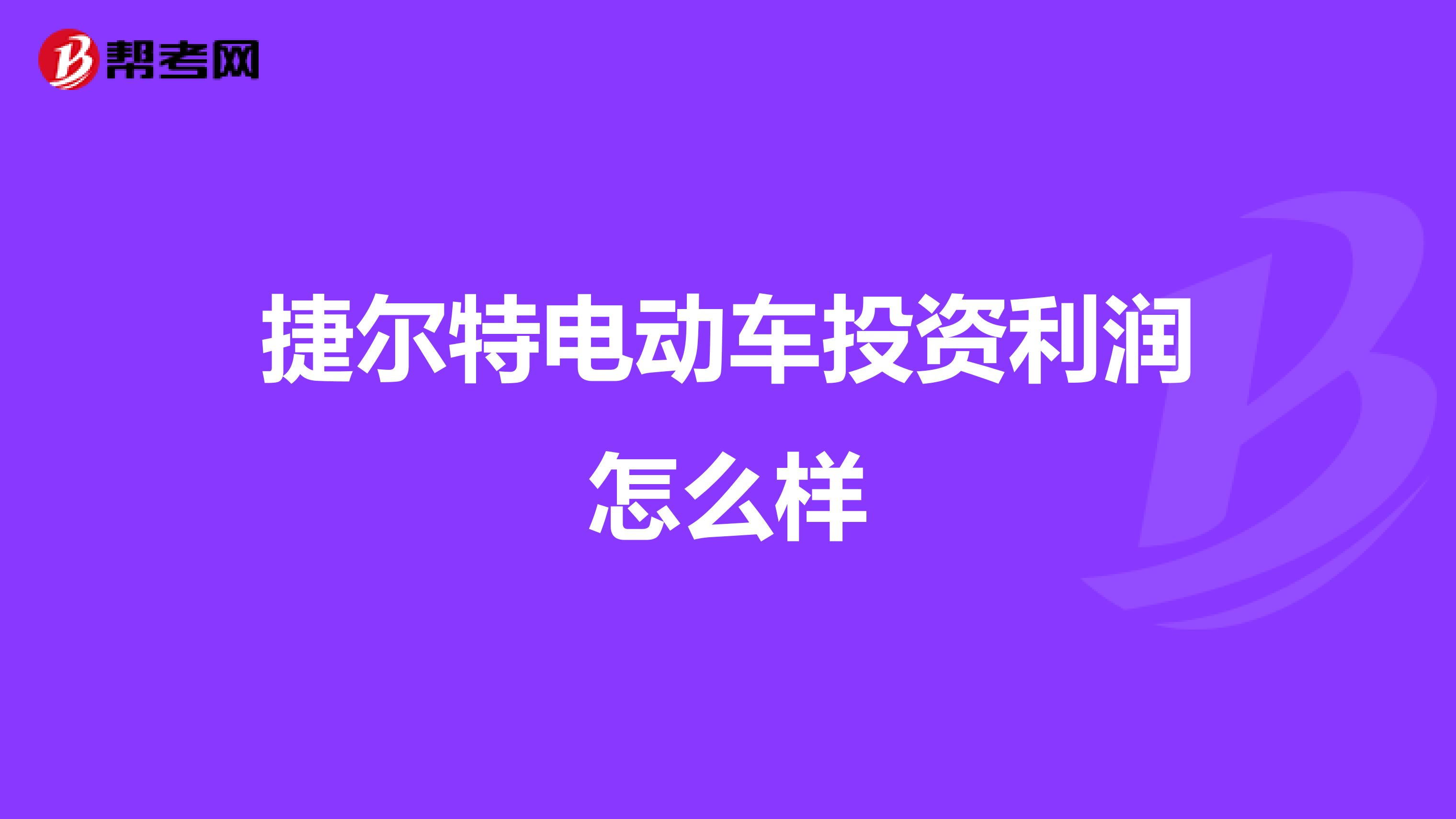 捷尔特电动车投资利润怎么样
