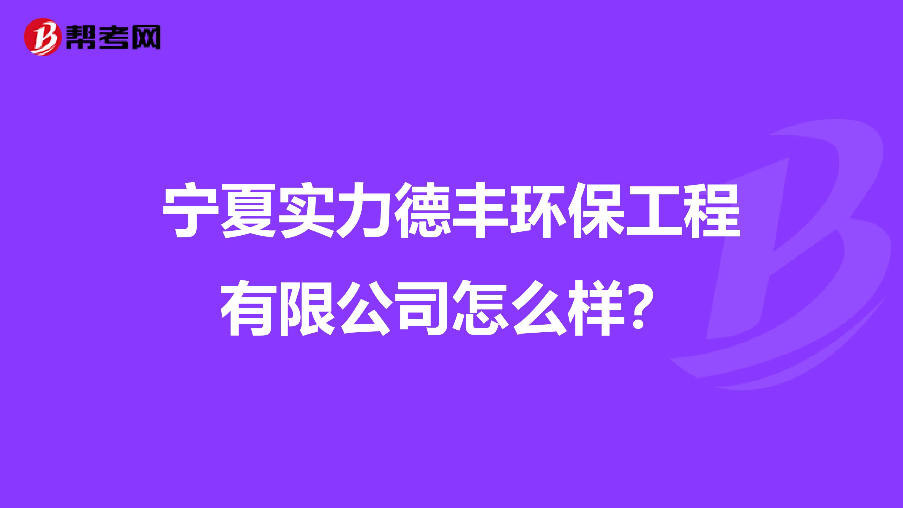 宁夏实力德丰环保工程有限公司怎么样？