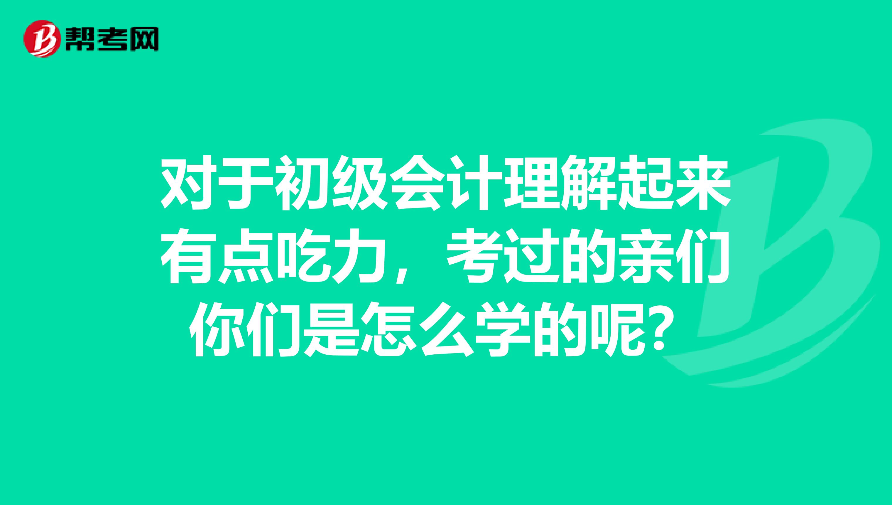 对于初级会计理解起来有点吃力，考过的亲们你们是怎么学的呢？