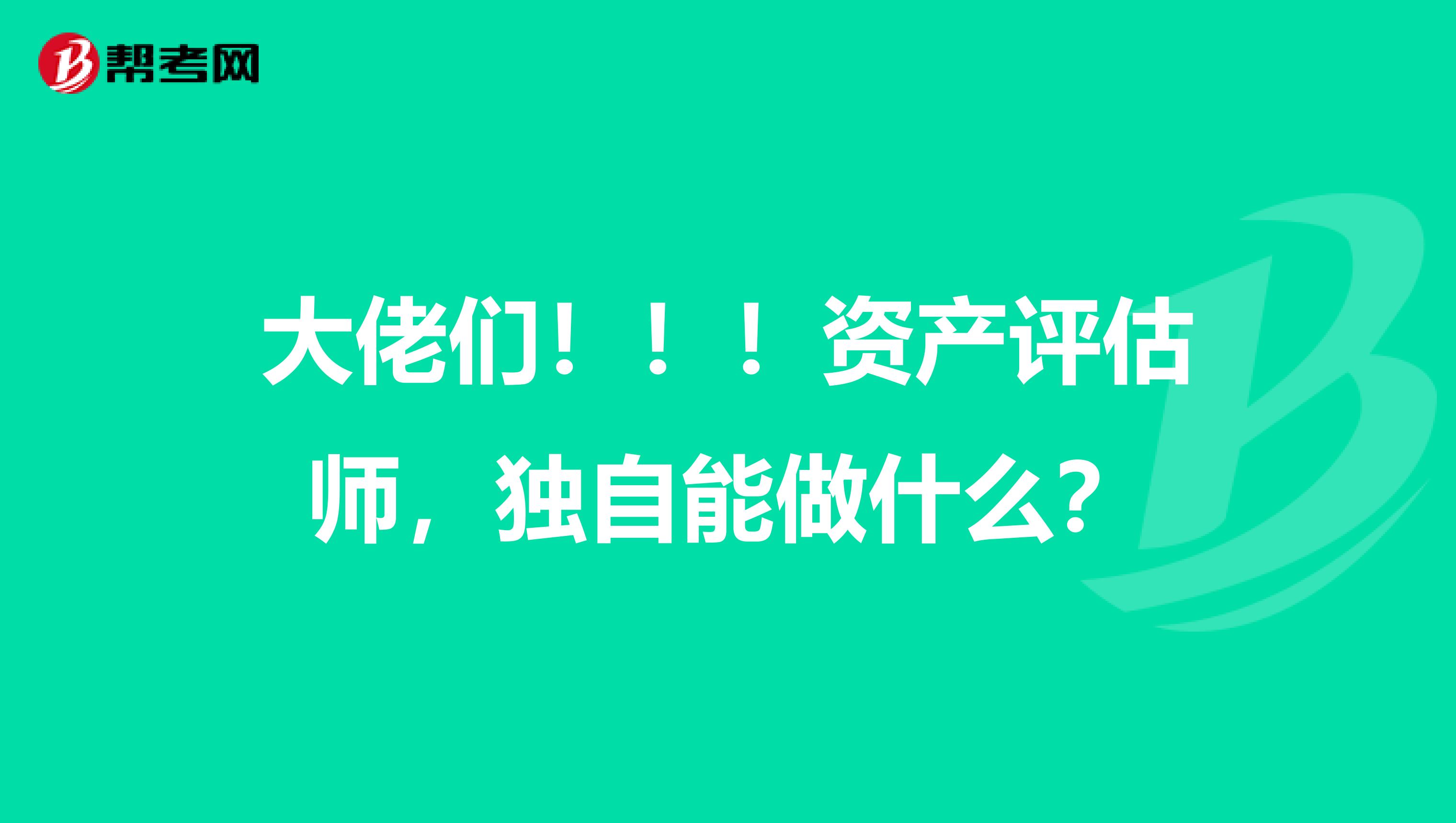 大佬们！！！资产评估师，独自能做什么？