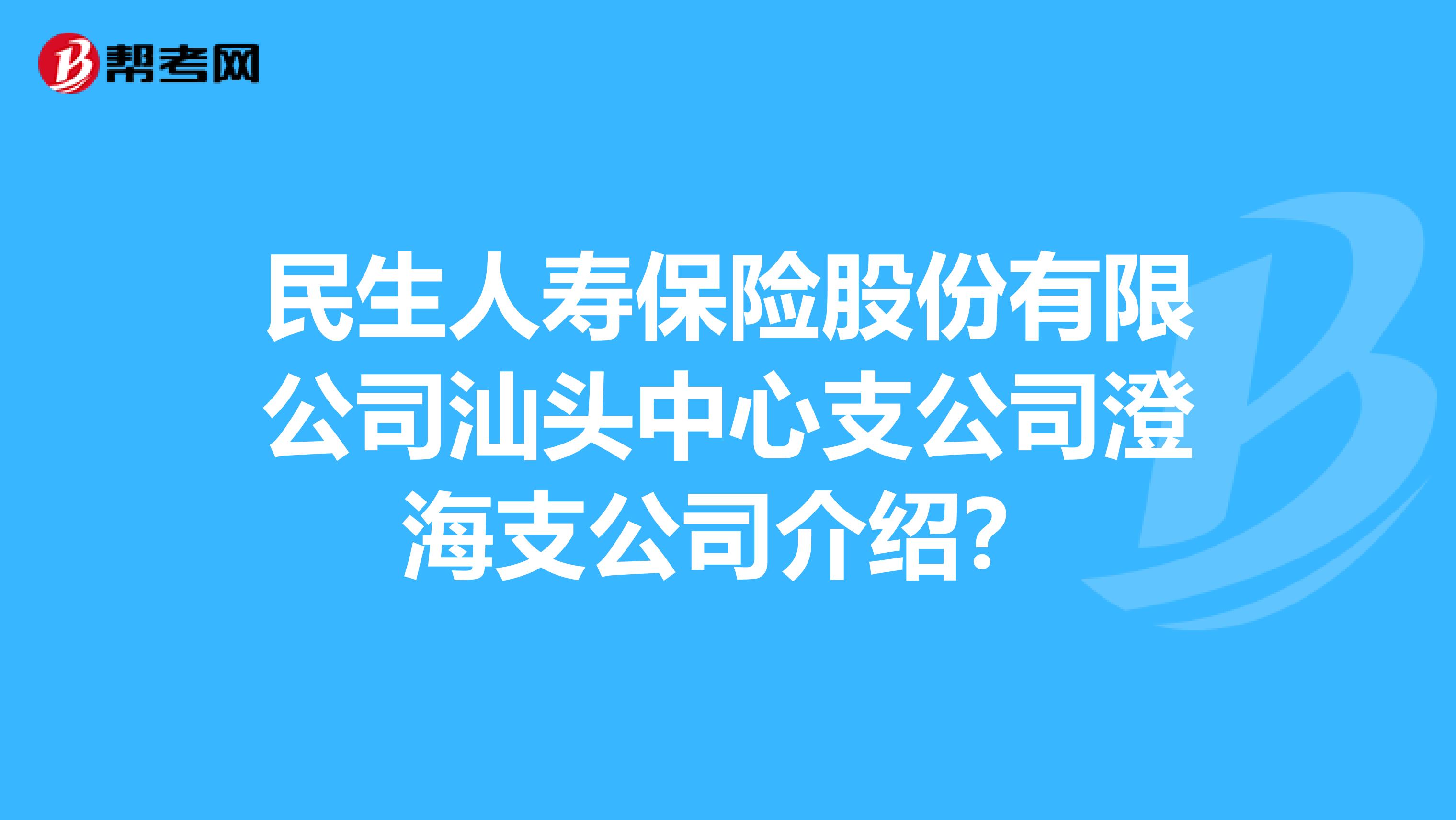 民生人寿保险股份有限公司汕头中心支公司澄海支公司介绍？