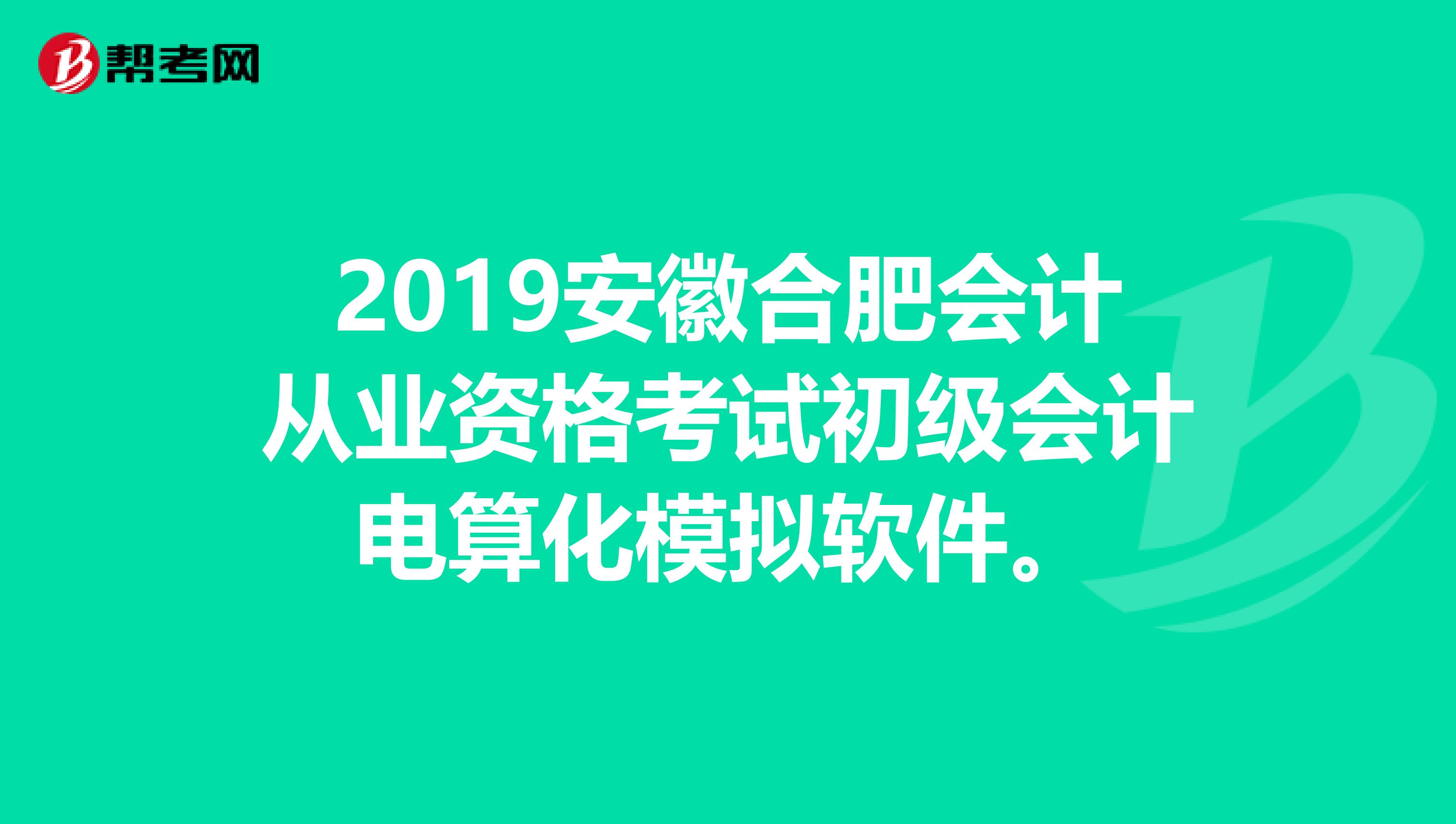 2019安徽合肥会计从业资格考试初级会计电算化模拟软件。