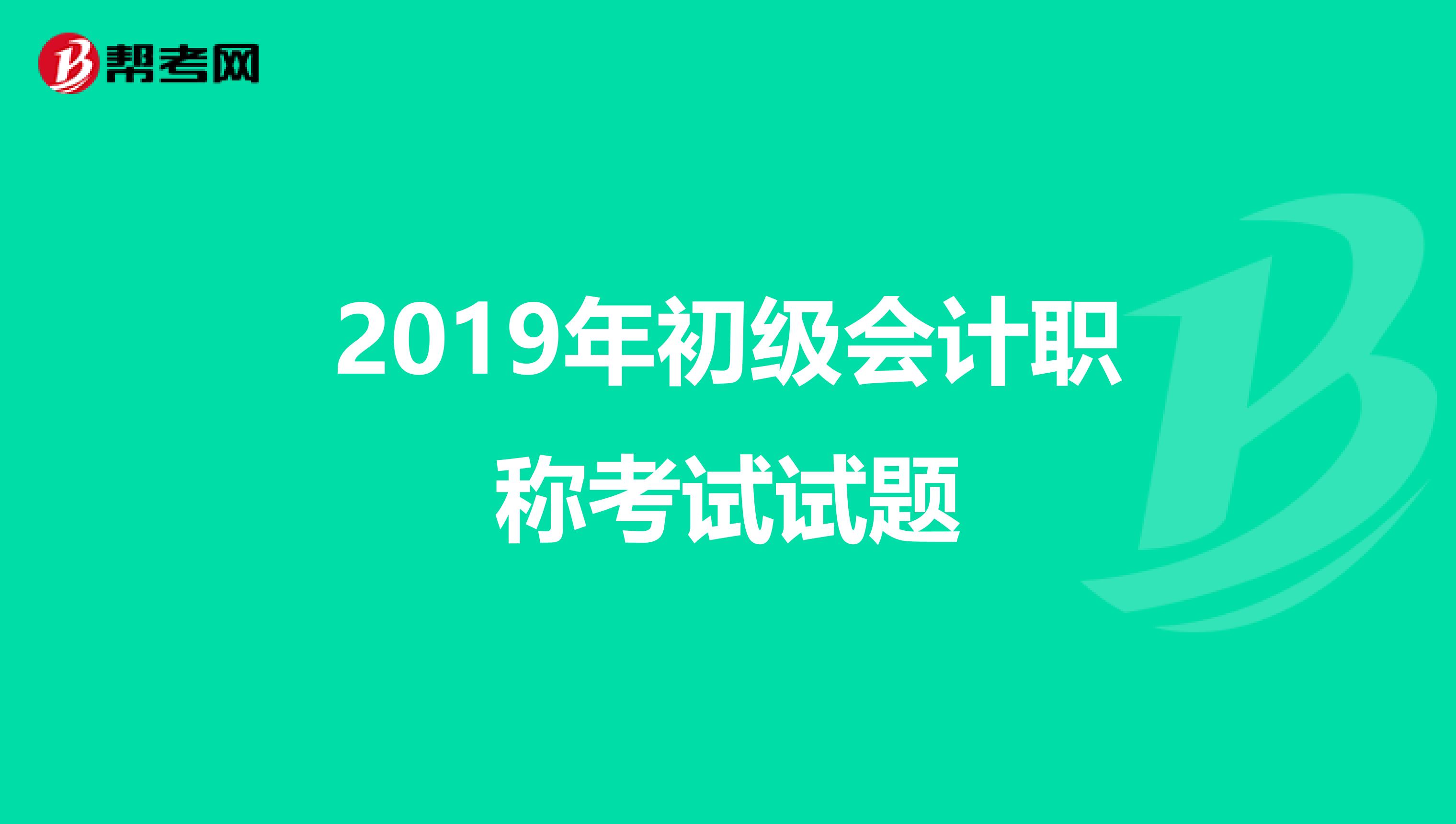 2019年初级会计职称考试试题