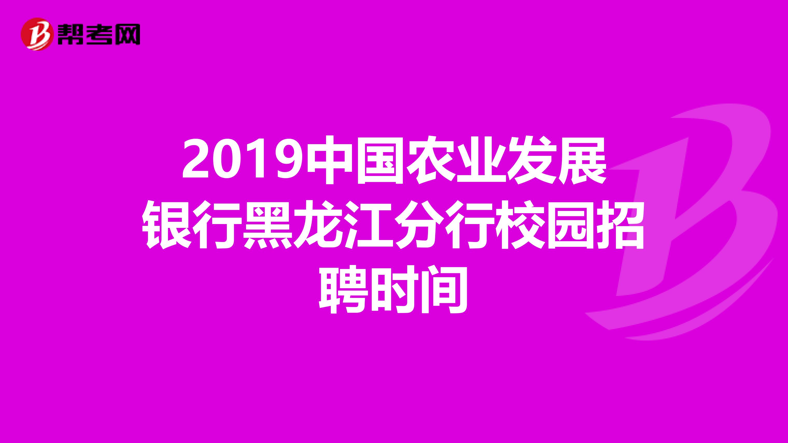2019中国农业发展银行黑龙江分行校园招聘时间