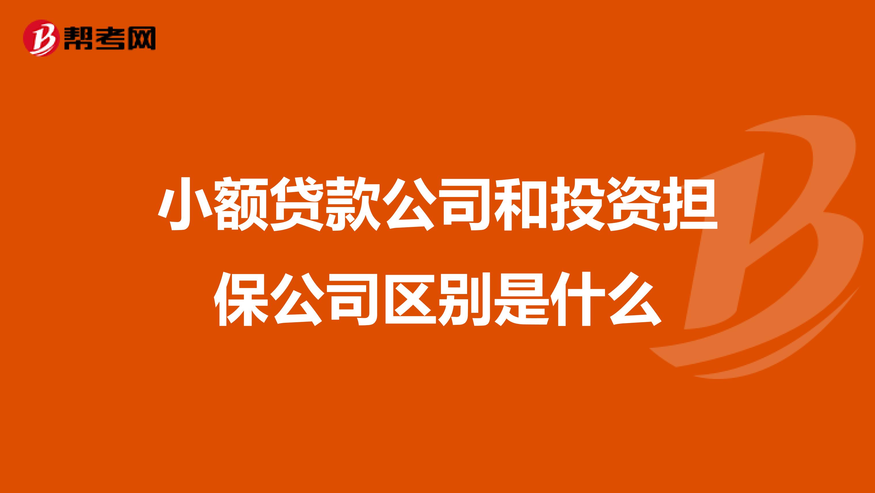 小额贷款公司和投资担保公司区别是什么