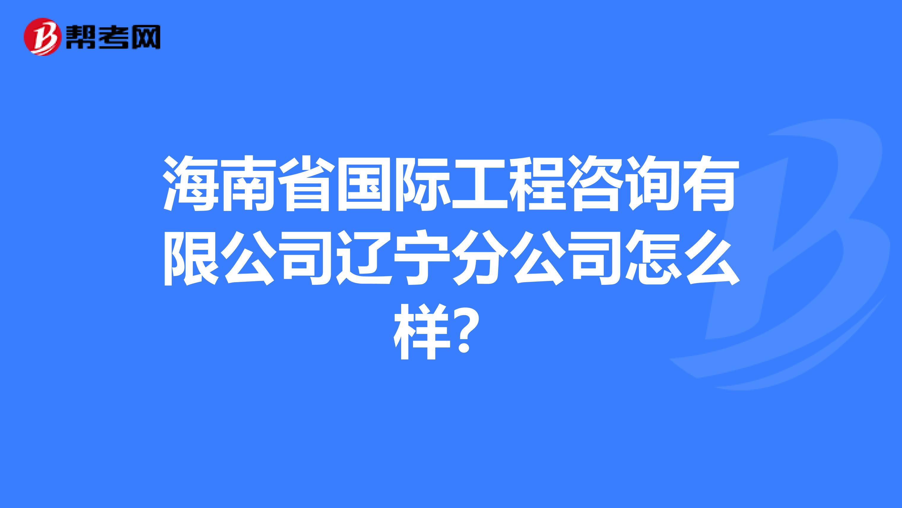海南省国际工程咨询有限公司辽宁分公司怎么样?