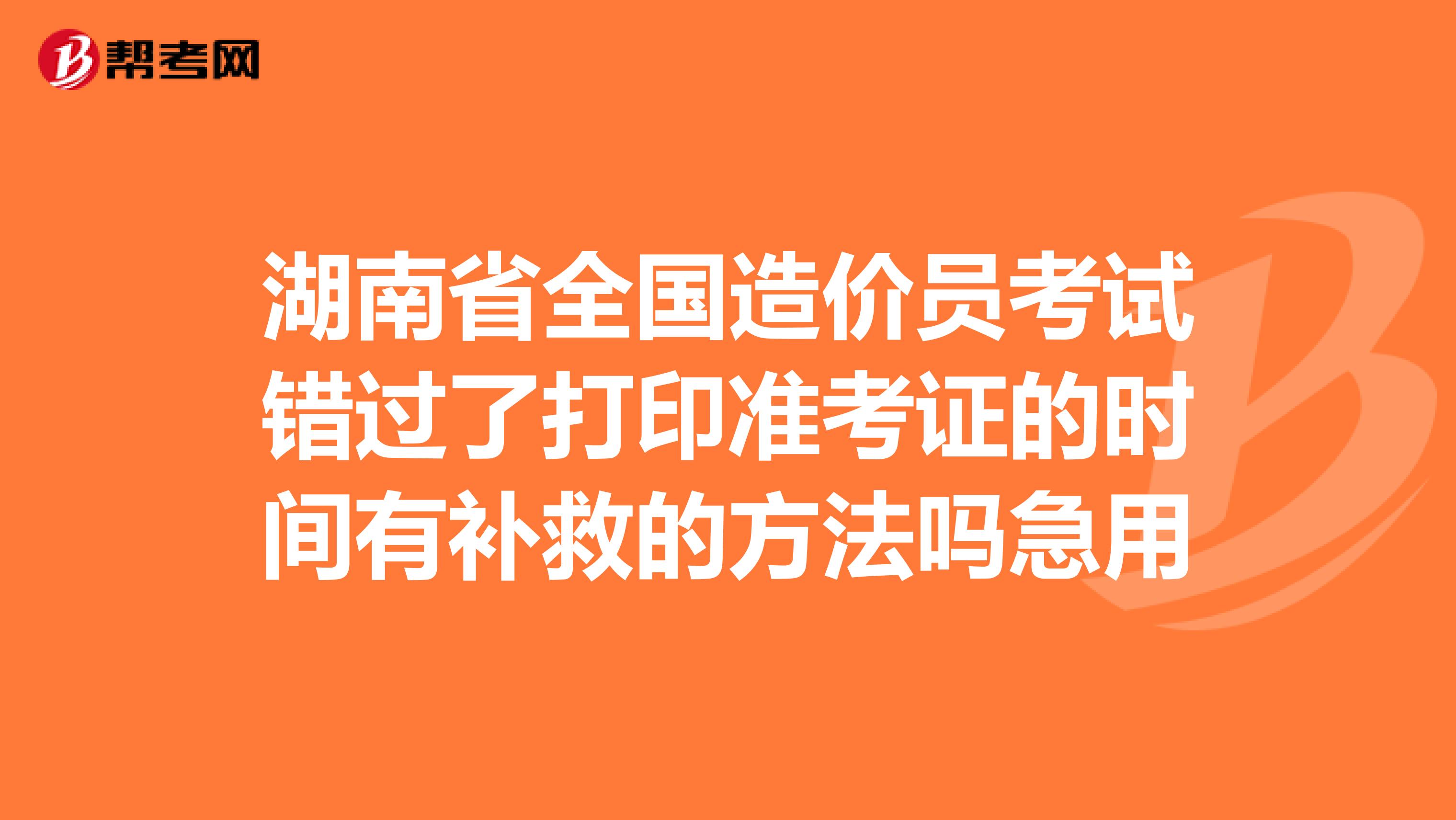 湖南省全国造价员考试错过了打印准考证的时间有补救的方法吗急用