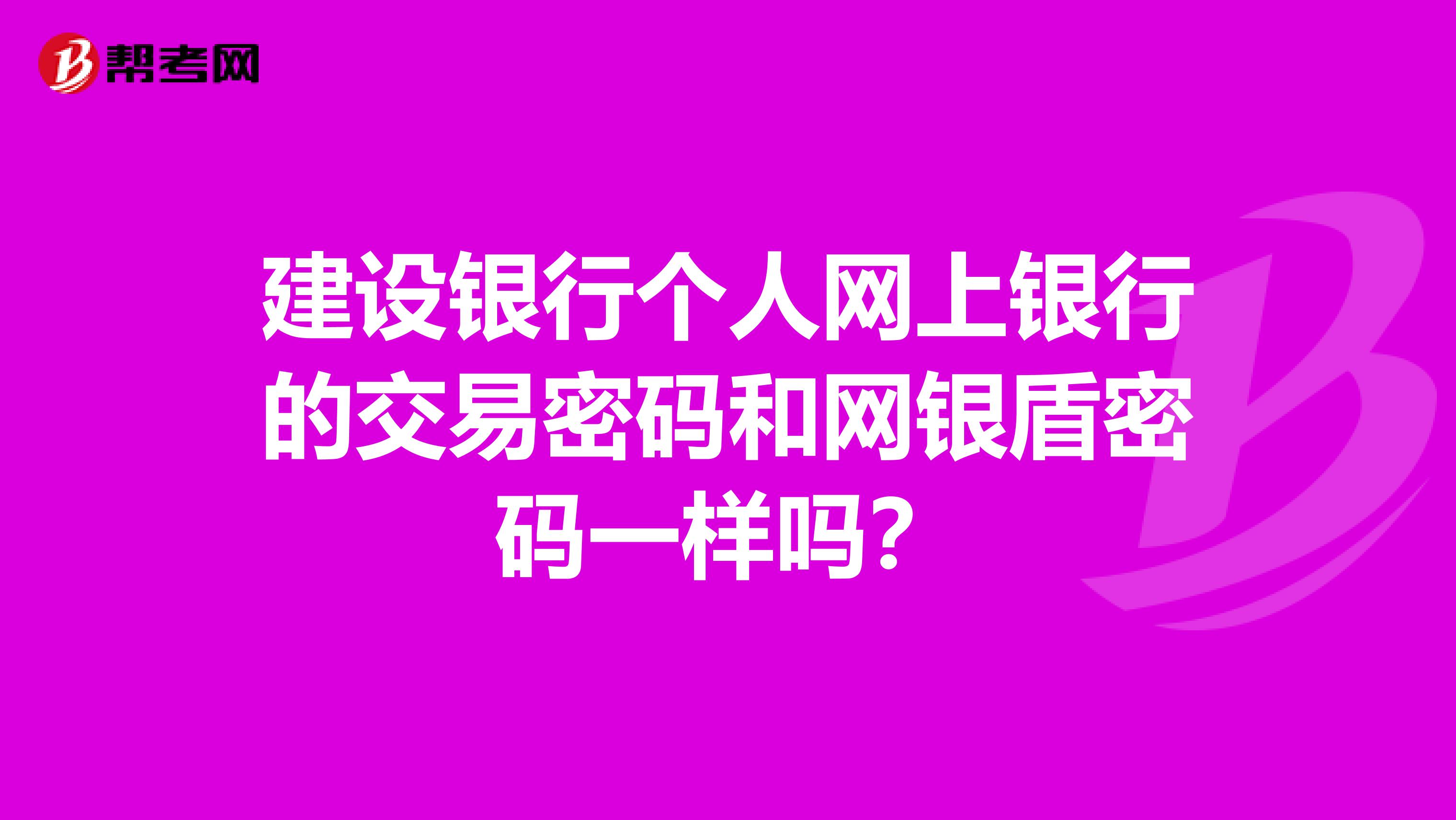 建设银行个人网上银行的交易密码和网银盾密码一样吗？