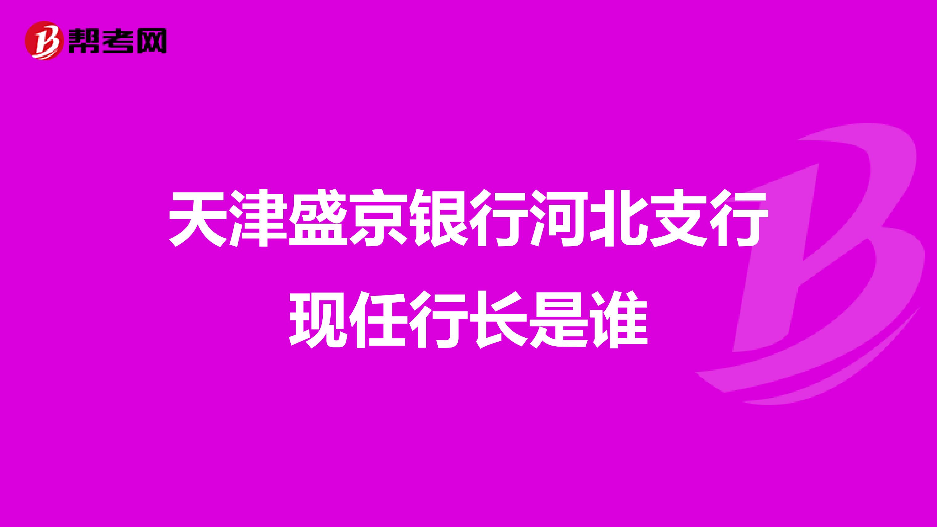 天津盛京银行河北支行现任行长是谁