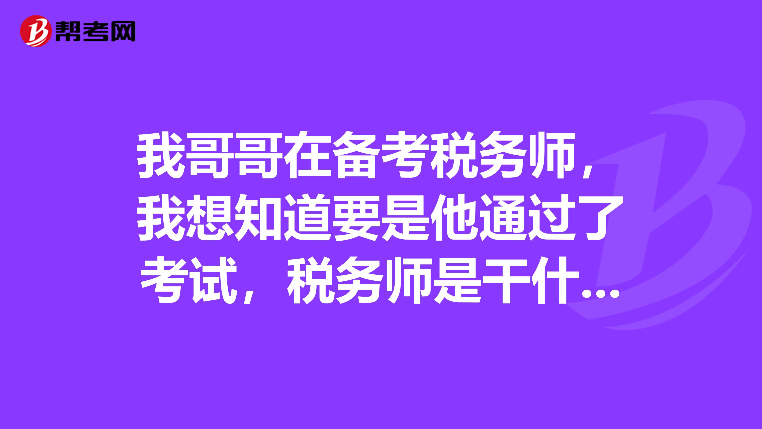 我哥哥在备考税务师，我想知道要是他通过了考试，税务师是干什么的？