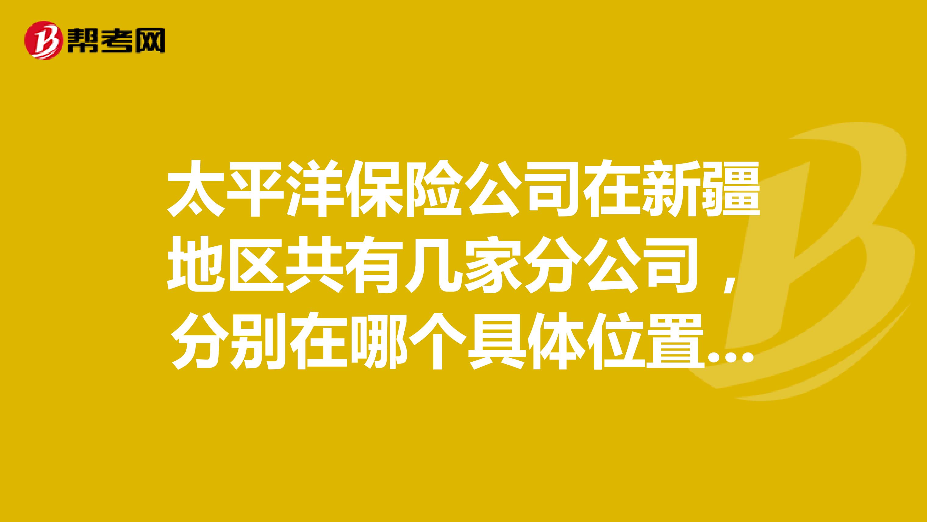 太平洋保险公司在新疆地区共有几家分公司，分别在哪个具体位置，哪个分公司规模最大？