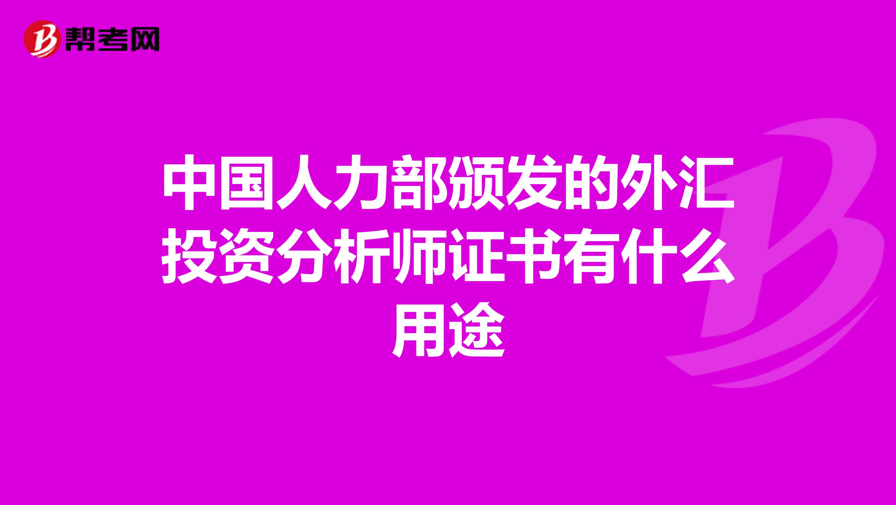 中国人力部颁发的外汇投资分析师证书有什么用途