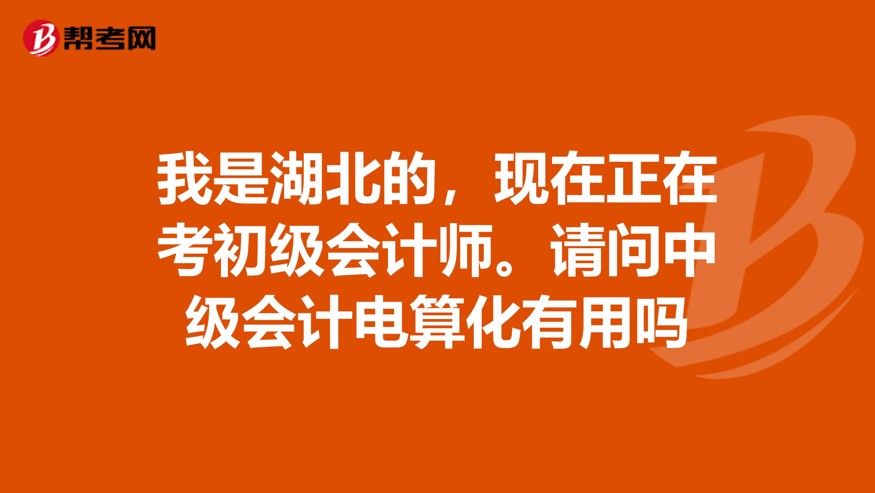 我是湖北的，现在正在考初级会计师。请问中级会计电算化有用吗