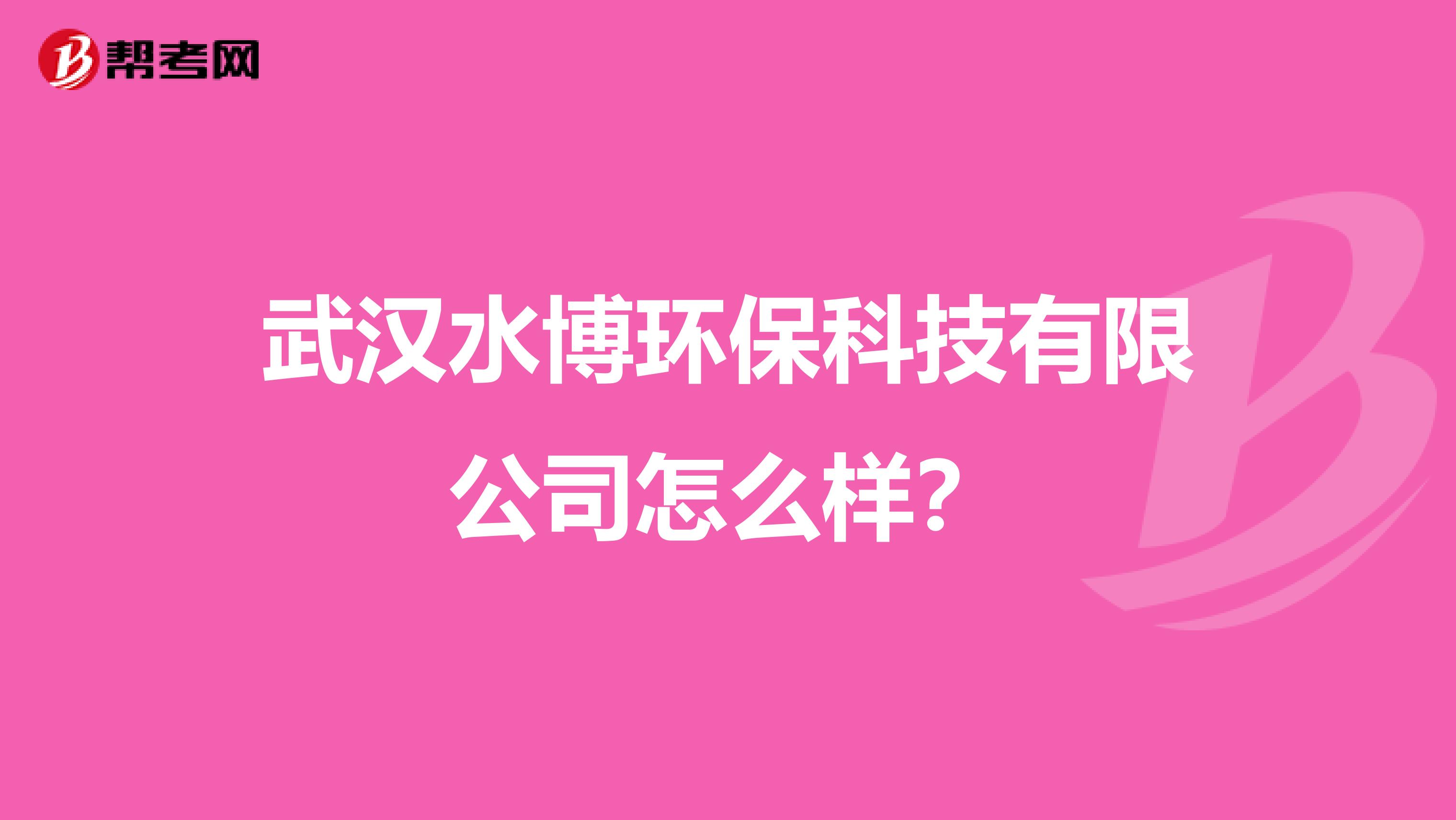 武汉水博环保科技有限公司怎么样？