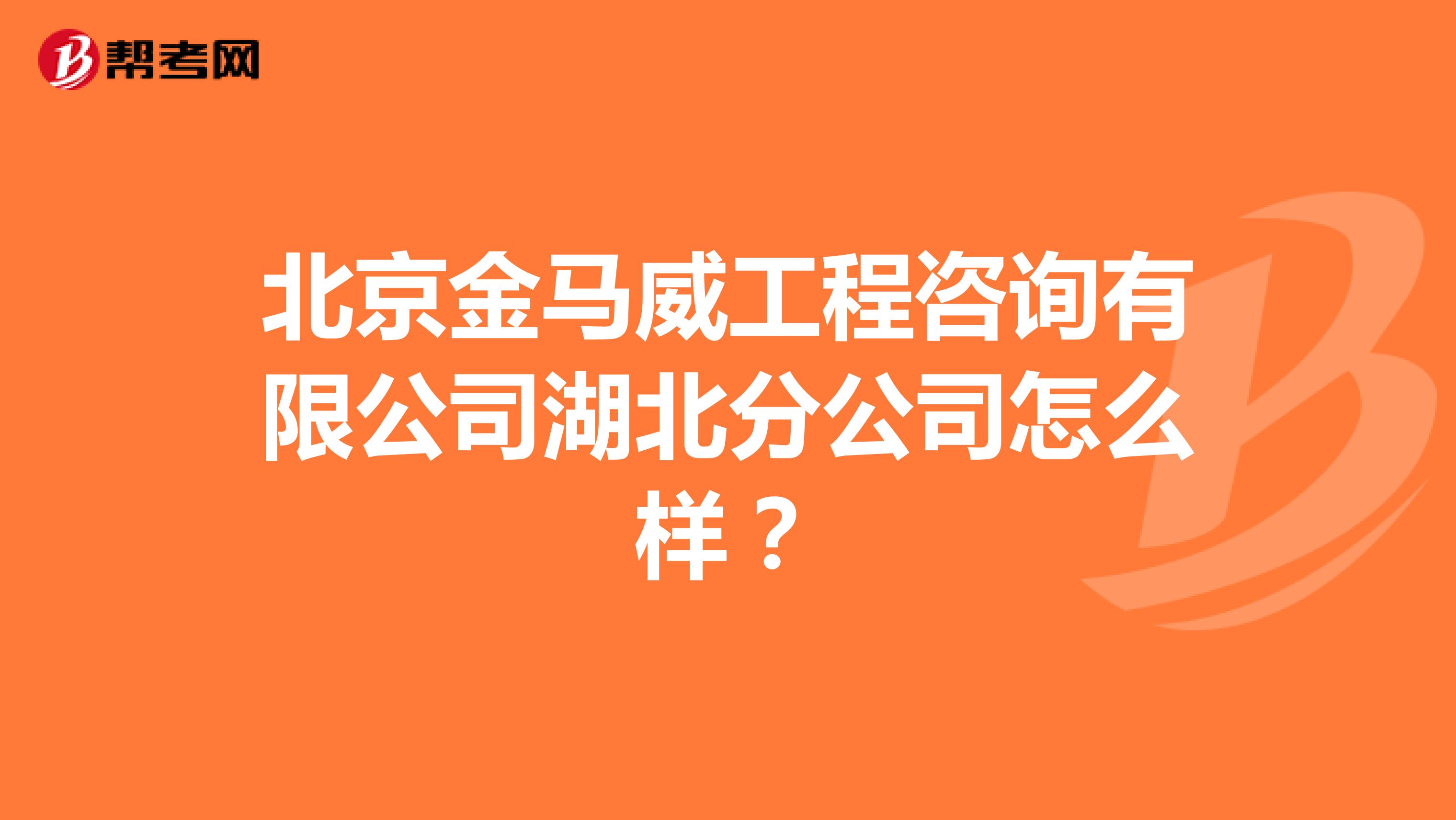 北京金马威工程咨询有限公司湖北分公司怎么样？